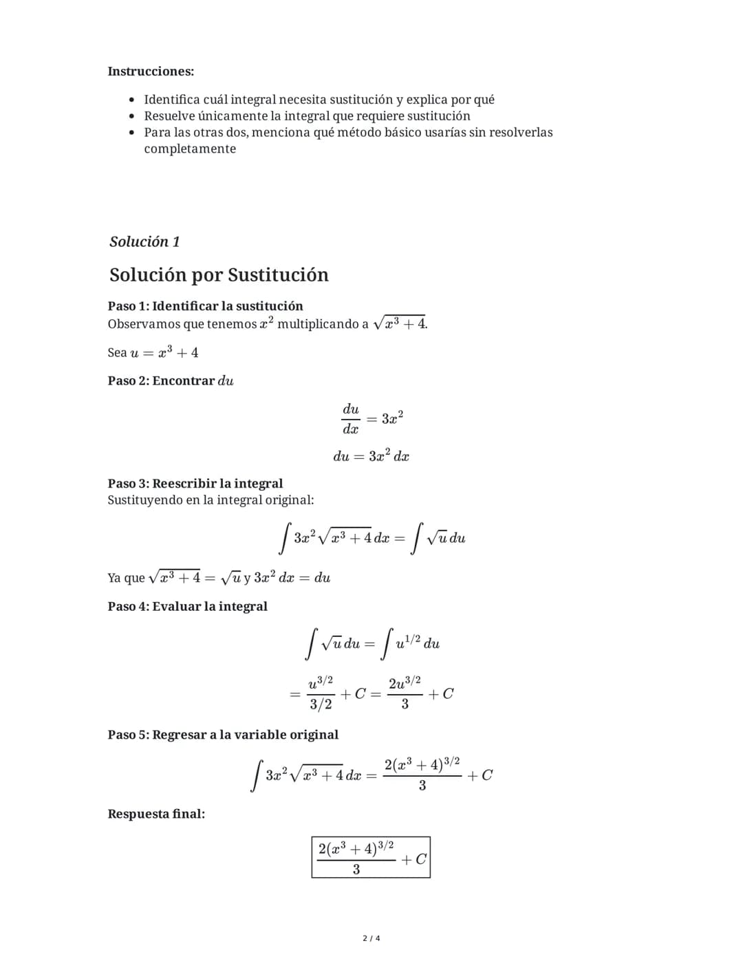 4 June 2025
Cálculo Integral: Integración por Sustitución
Tarea 1
Resuelve la siguiente integral utilizando el método de sustitución:
Instru