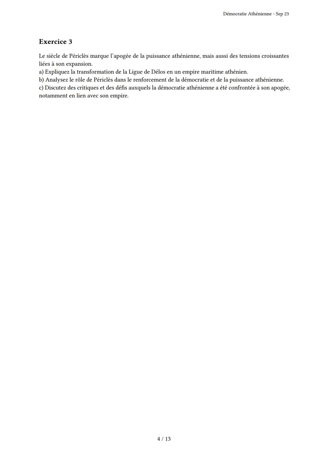 # Démocratie Athénienne

Généré par Knowunity.fr - Sep 23

Description: Cet examen couvre la démocratie athénienne, l'empire maritime et le 