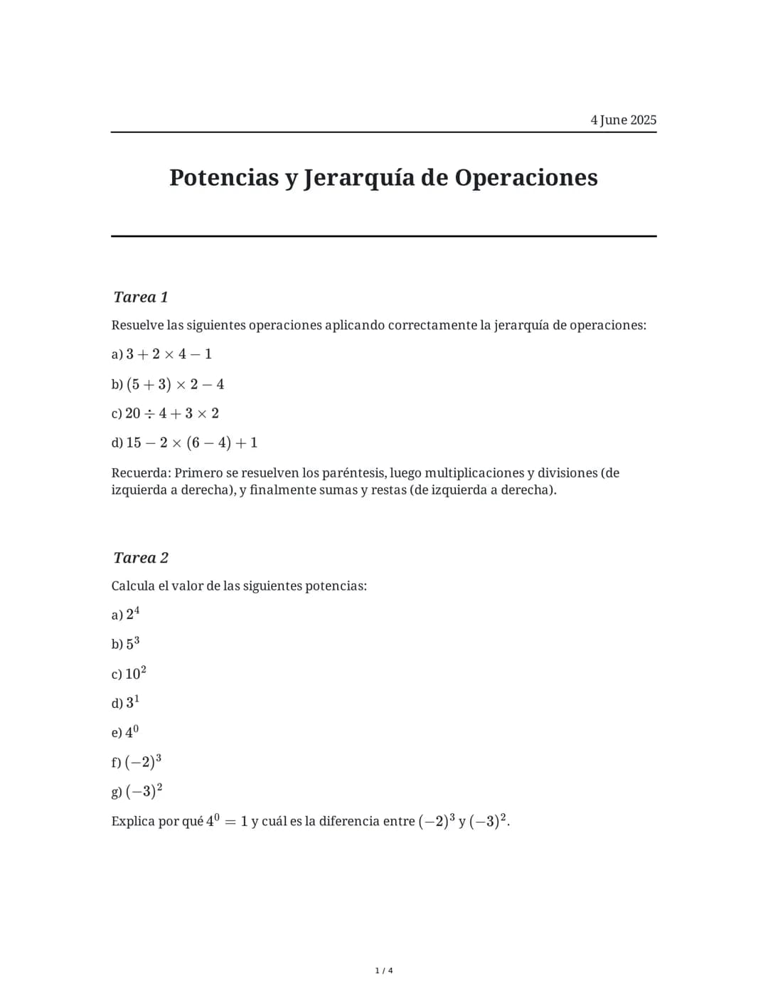 Potencias y Jerarquía de Operaciones