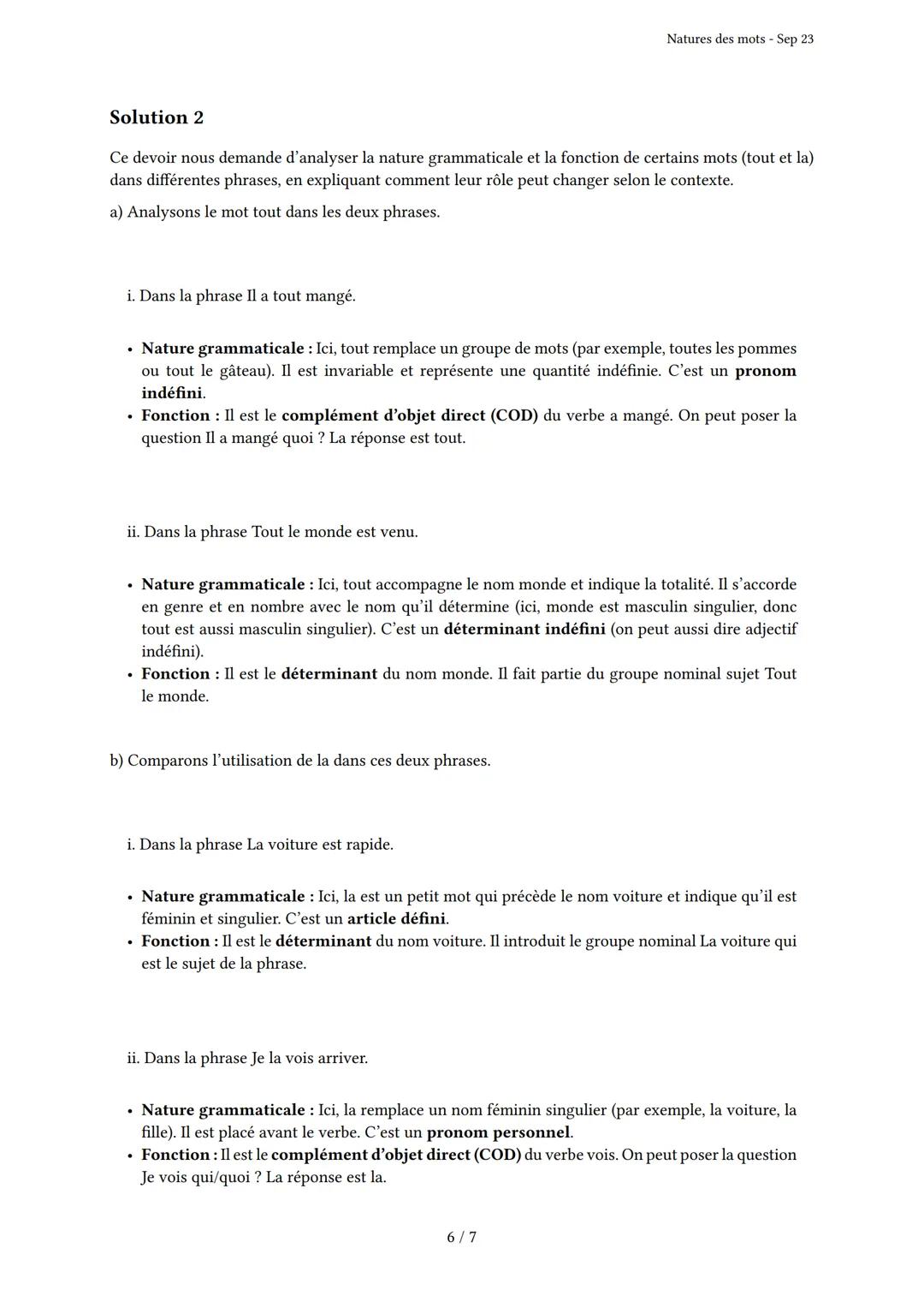 # Natures des mots

Généré par Knowunity.fr - Sep 23

Description: Cet examen couvre les natures et classes grammaticales des mots en frança