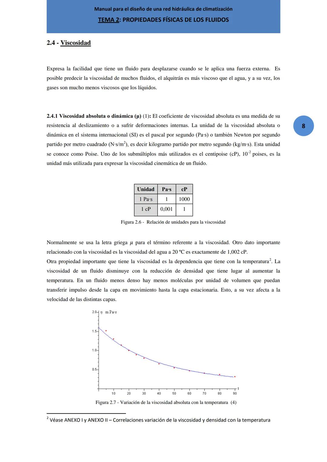 Manual para el diseño de una red hidráulica de climatización
TEMA 2: PROPIEDADES FÍSICAS DE LOS FLUIDOS
ntes de comenzar a estudiar cualqui