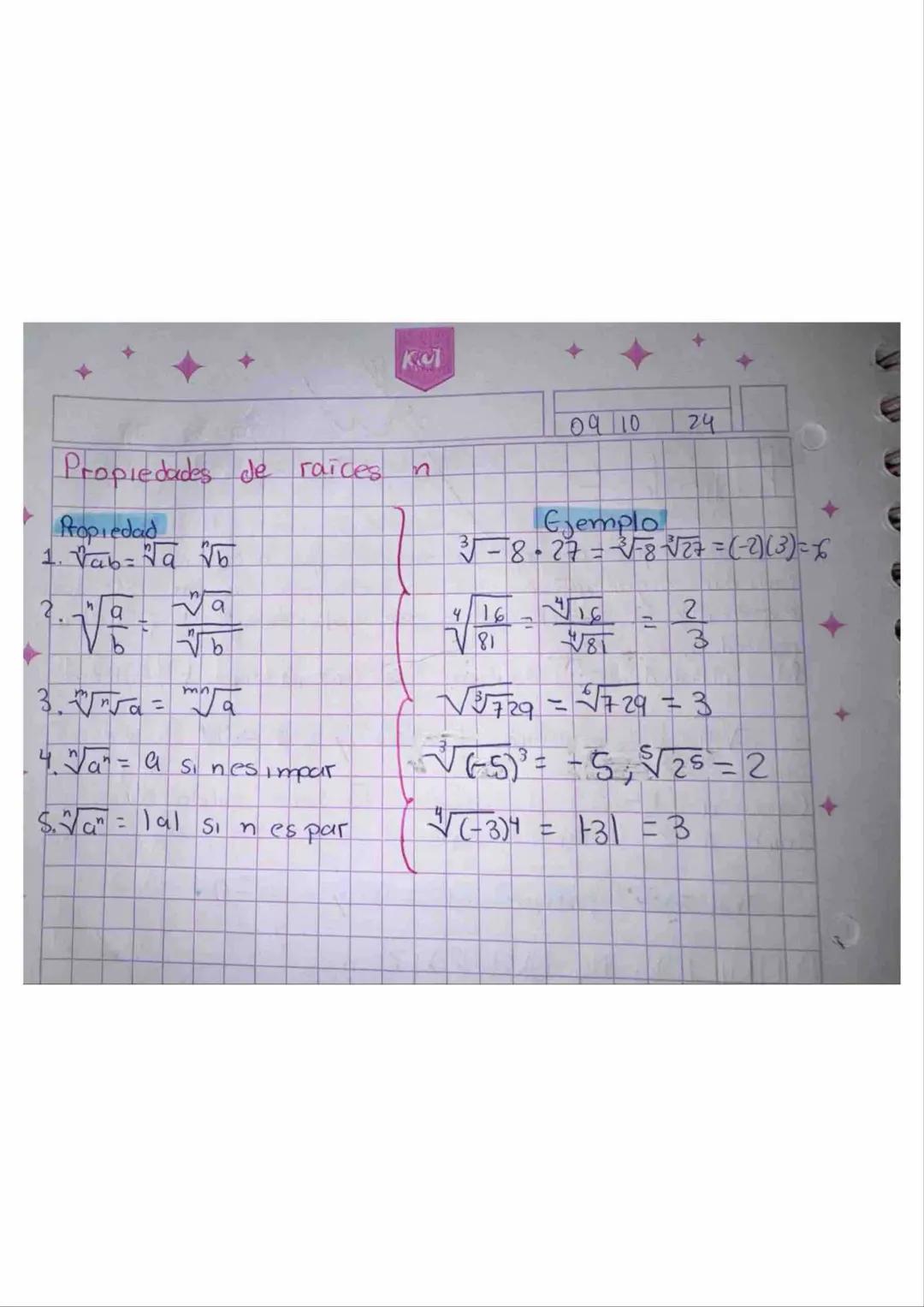 +
09 10 24
# Radicales
Sabemos que 2 significa siempre que n es un entero.
Para dar significado a una potencia, por ejemplo 2%s, cuyo
expon