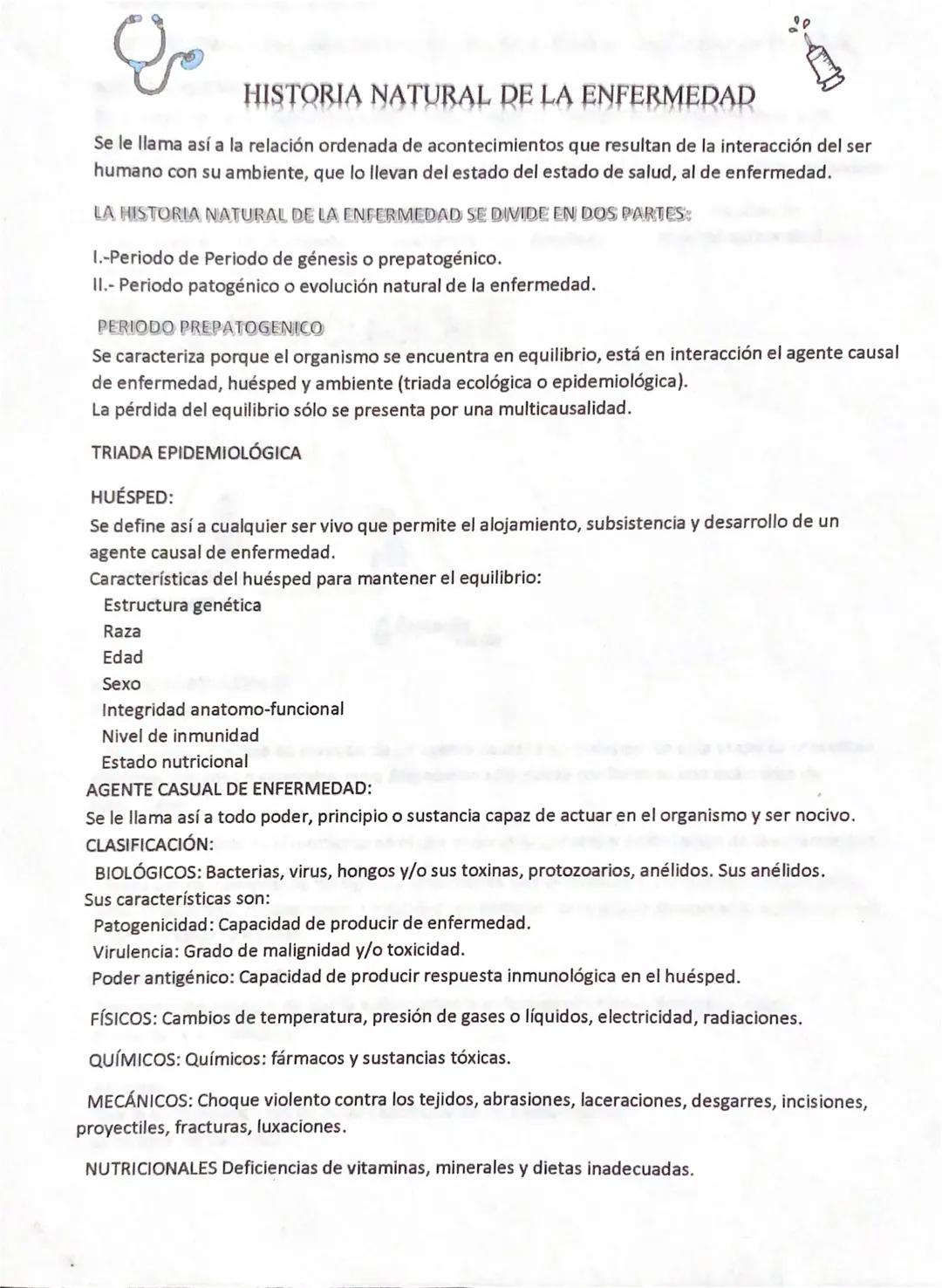 # HISTORIA NATURAL DE LA ENFERMEDAD
Se le llama así a la relación ordenada de acontecimientos que resultan de la interacción del ser
humano