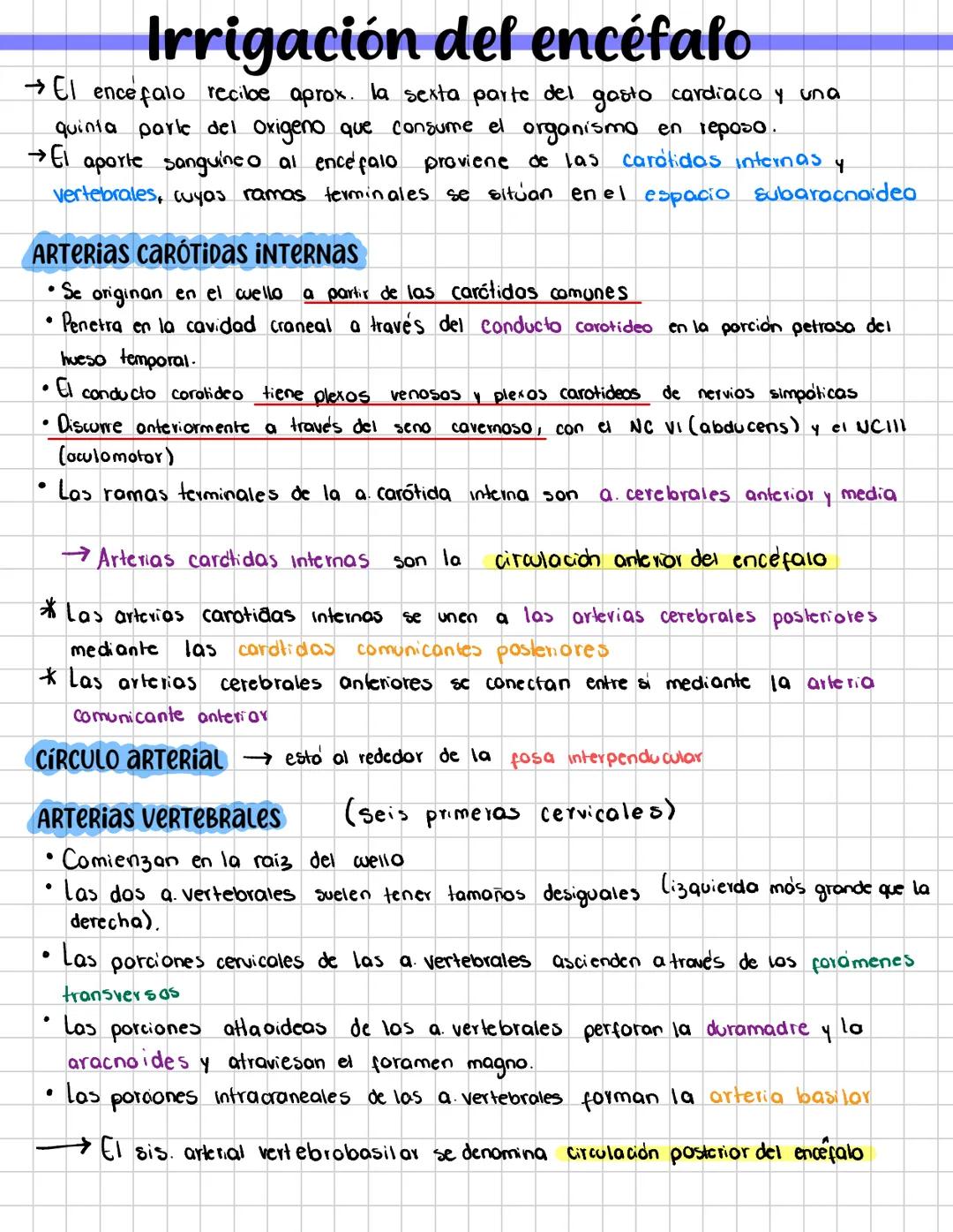 # Irrigación del encéfalo
→El encefalo recibe aprox. la sexta parte del gasto cardiaco y una
quinta parle del oxigeno que consume el organi