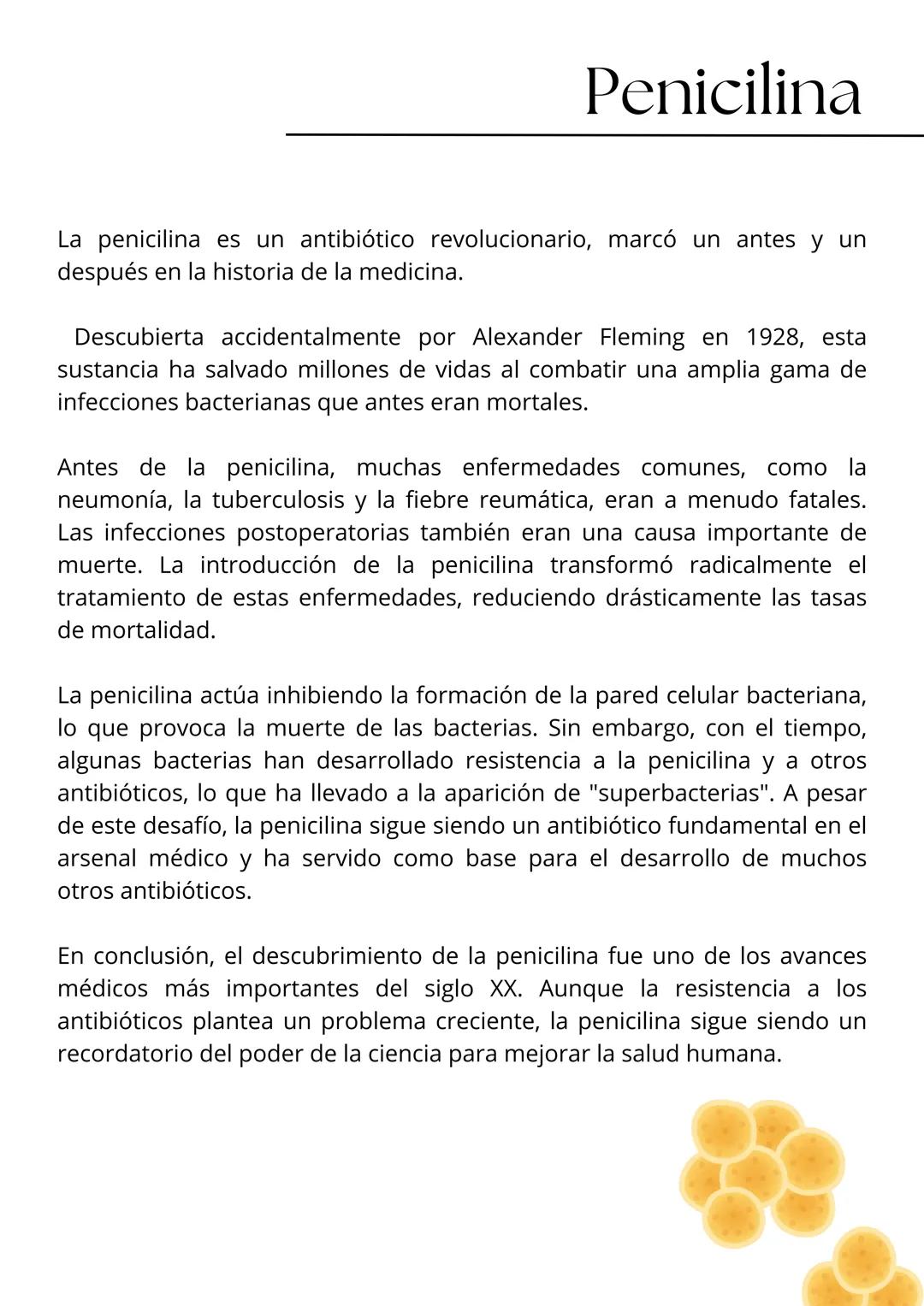 Penicilina
La penicilina es un antibiótico revolucionario, marcó un antes y un
después en la historia de la medicina.
Descubierta accident