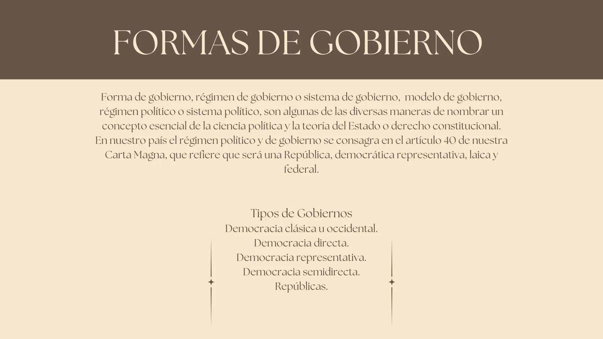 DEMOCRACIA Y
FORMAS DE
GOBIERNO
Formación ciudadana FORMAS DE GOBIERNO
Forma de gobierno, régimen de gobierno o sistema de gobierno, modelo