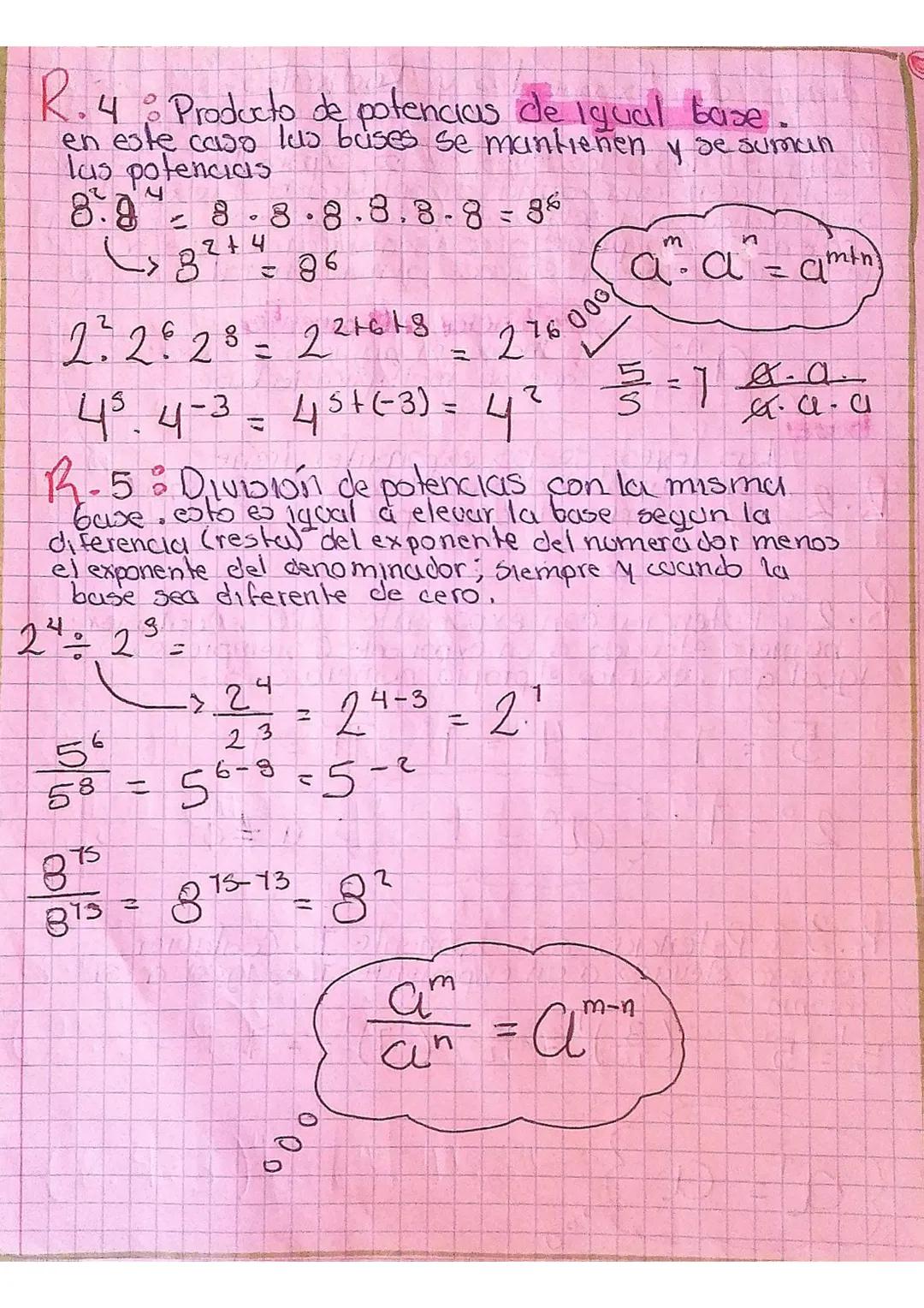 Leyes de Exponentes y Radicales:
Regla 1: Todos los leyes de los exponentes.
establecen una forma simplificada o reximida
de trabajar una s
