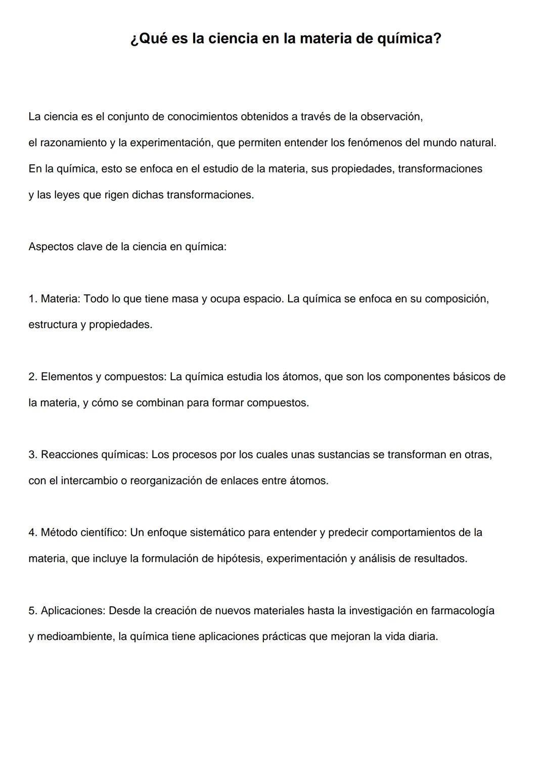 # ¿Qué es la ciencia en la materia de química?
La ciencia es el conjunto de conocimientos obtenidos a través de la observación,
el razonami