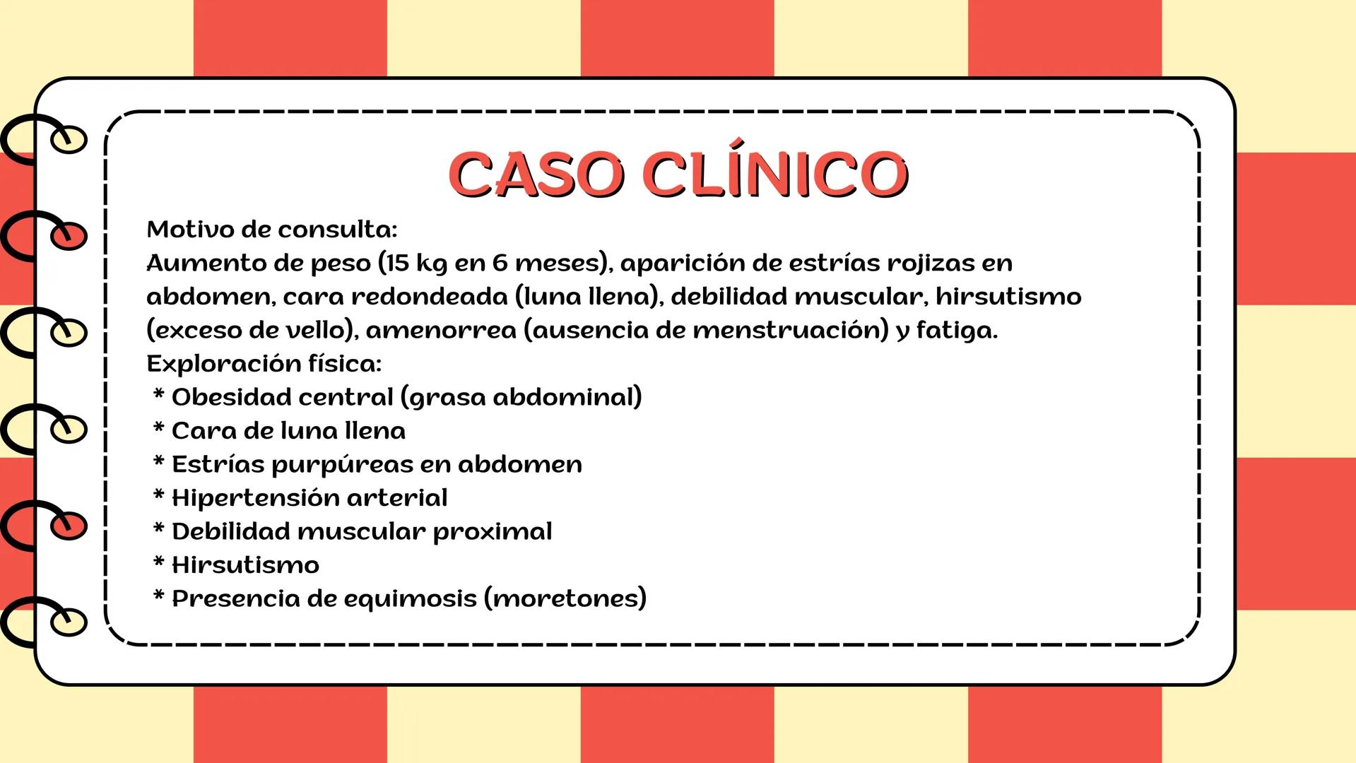 # Síndrome de cushing # CONTENIDO
Definición
Epidemiologia
Diagnostico
Signos y síntomas
Causas y trtamiento
Caso clínico
01
02
03
