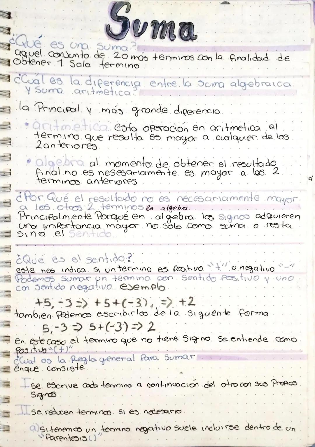 Suma
¿Qué es una suma
aquel conjunto de 20 más terminos con la finalidad de
Obtener 1 Salo termino
¿Cual es la diferencia entre la suma alge
