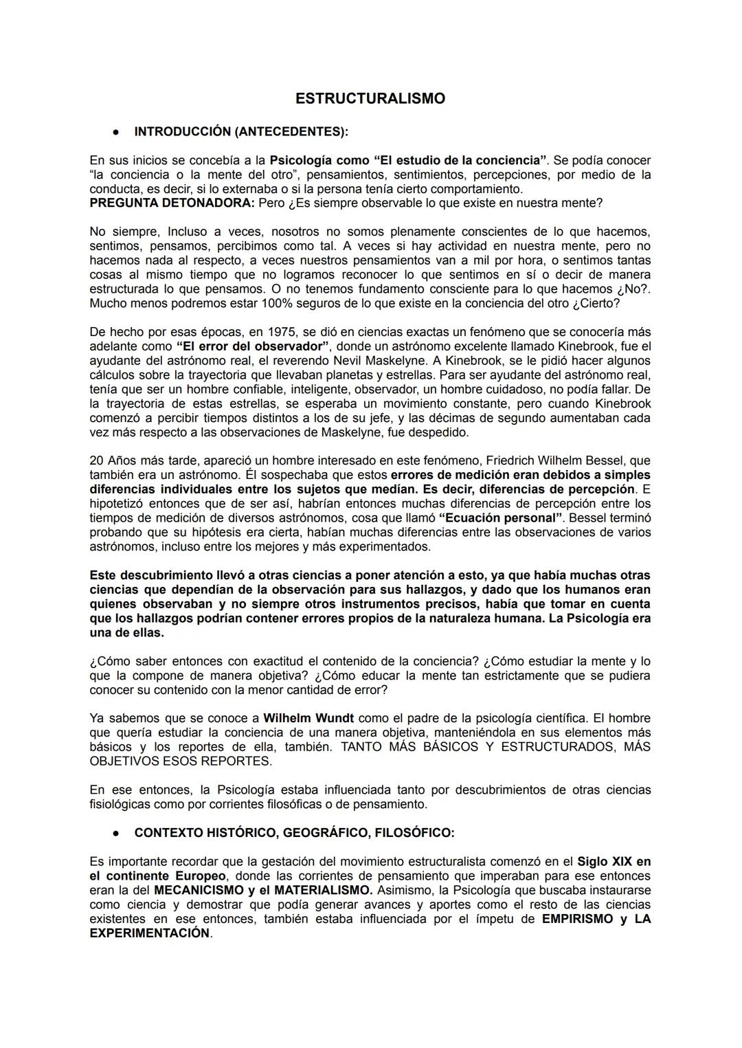 ESTRUCTURALISMO
INTRODUCCIÓN (ANTECEDENTES):
En sus inicios se concebía a la Psicología como "El estudio de la conciencia". Se podía conocer