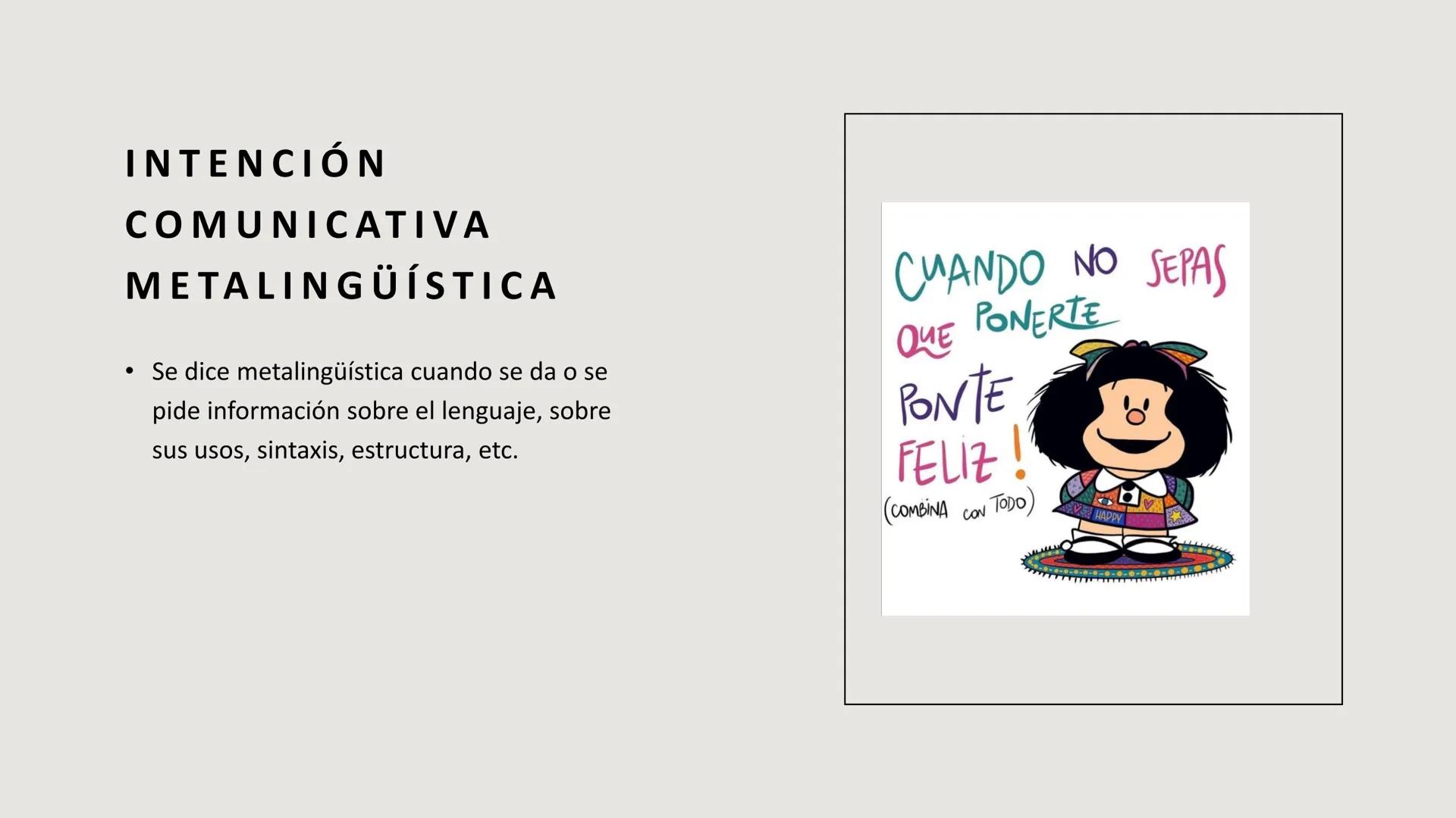 INTENCIÓN
COMUNICATIVA DEFINICIÓN
Intención comunicativa
Es lo que pretendemos
lograr al comunicar
algo, ya sea preguntar,
informar, conve