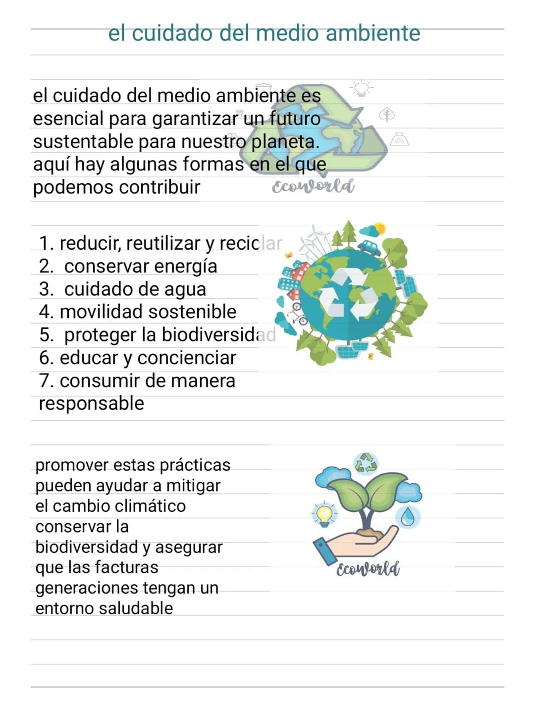 # el cuidado del medio ambiente
el cuidado del medio ambiente es
esencial para garantizar un futuro
sustentable para nuestro planeta.
aquí
