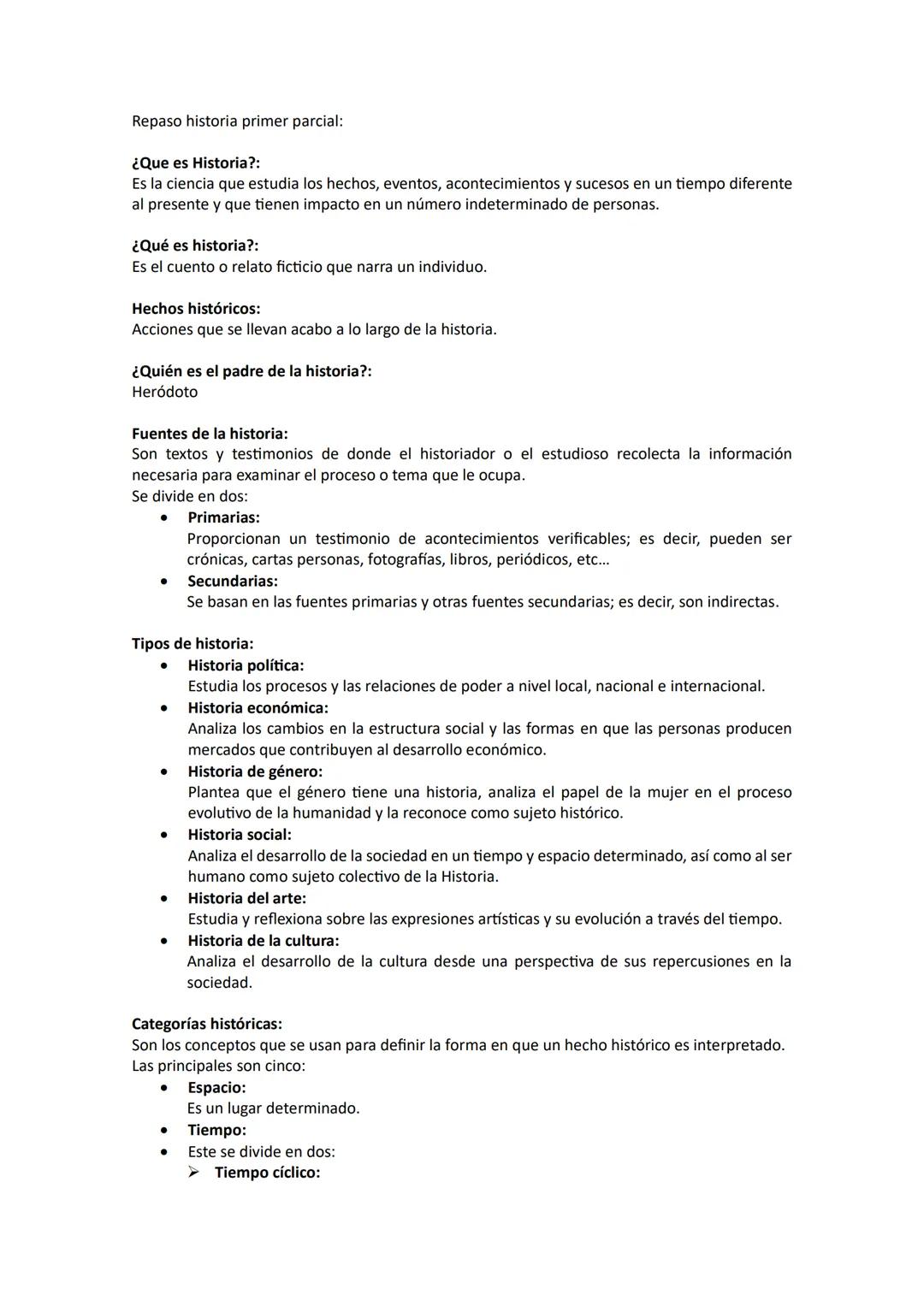 Repaso historia primer parcial:
¿Que es Historia?:
Es la ciencia que estudia los hechos, eventos, acontecimientos y sucesos en un tiempo di