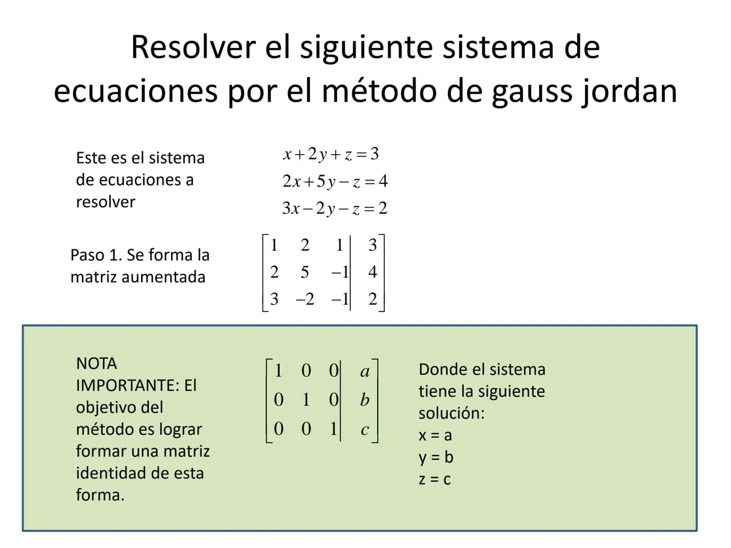 # Método de Gauss Proceso
$
\begin{bmatrix}
2 & 4 & 6 \\
4 & 5 & 6 \\
3 & 1 & -2
\end{bmatrix}
$
$
\begin{bmatrix}
18 \\
24 \\
4
\end{bmatr