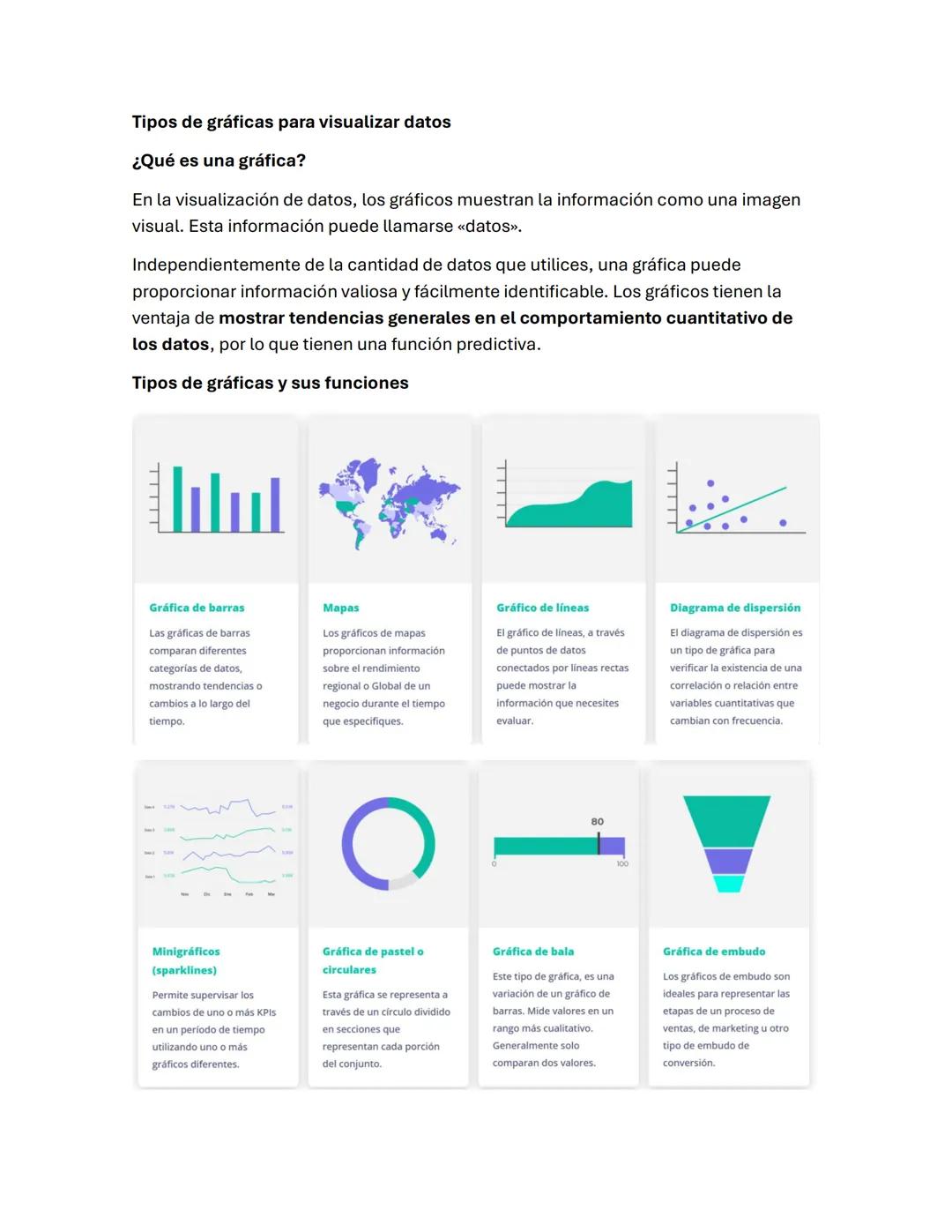Tipos de gráficas para visualizar datos
¿Qué es una gráfica?
En la visualización de datos, los gráficos muestran la información como una ima