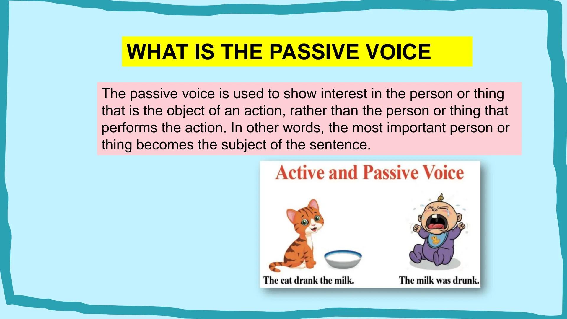 # ACTIVE VOICE
## VS
# PASSIVE VOICE
A
B
C # What Is Active
# Voice?
A verb is said to be in "active
voice" when
the subject performs t