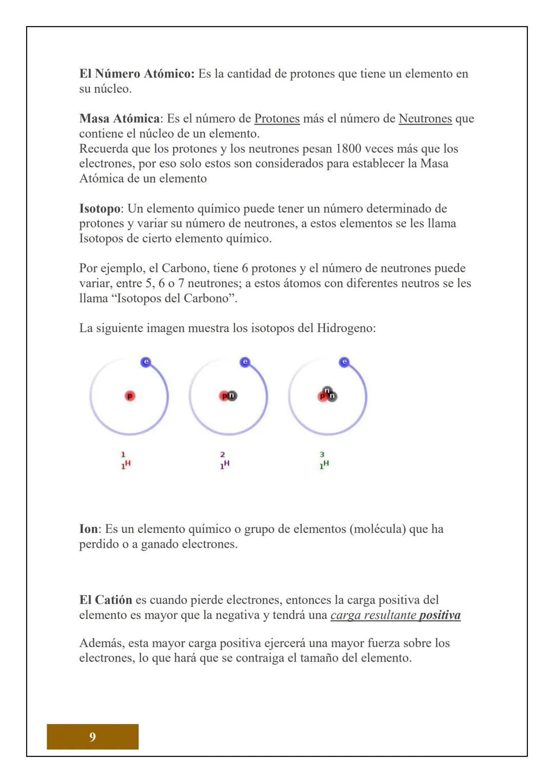 1.2 ESTRUCTURA ATÓMICA
1.2.1 CONCEPTOS DE ÁTOMOS, PROTÓN, NEUTRÓN,
NÚMERO ATÓMICO Y MASA ATÓMICA
Electrón
Protón
Neutrón
El Átomo es la unid