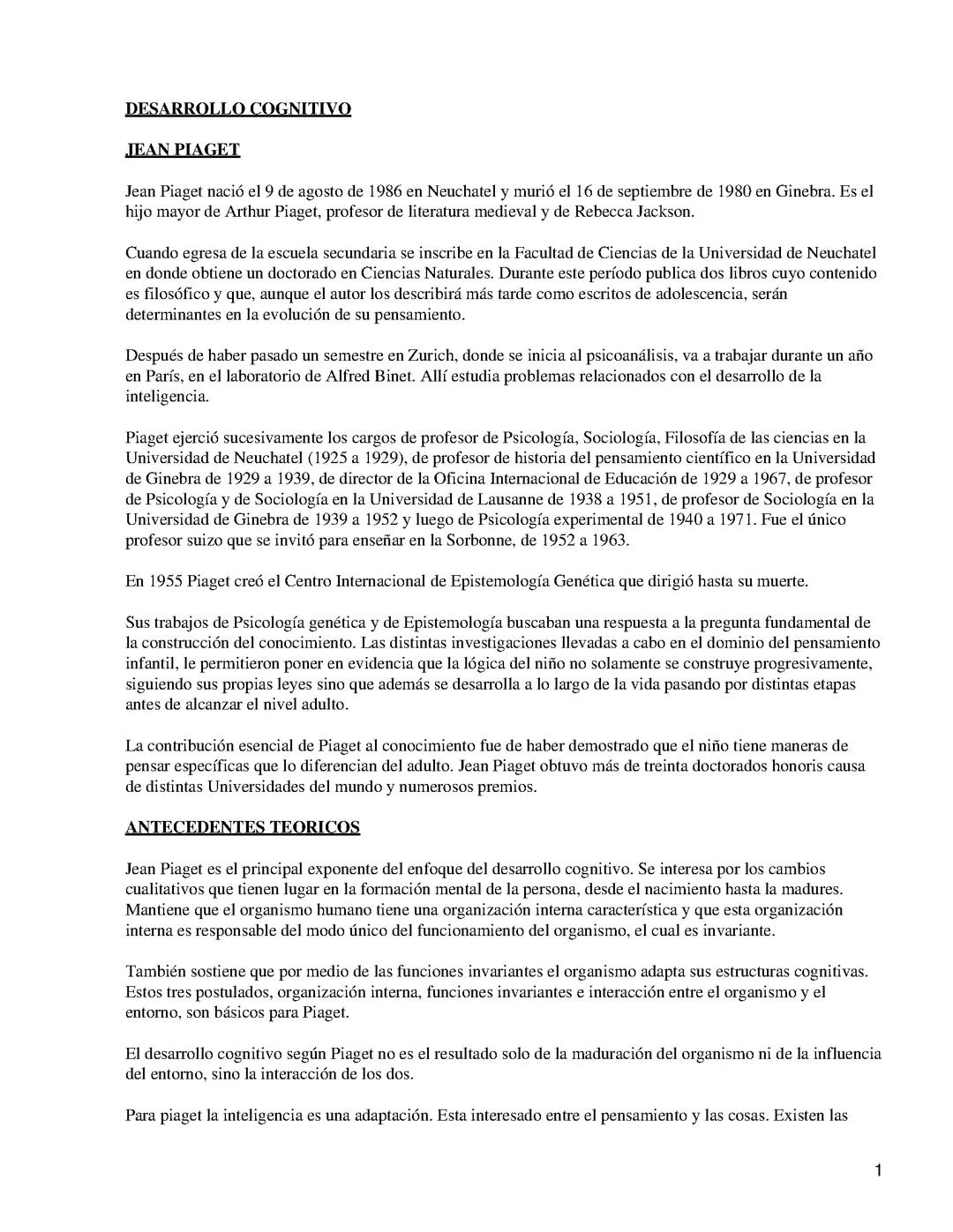 Desarrollo cognitivo de Piaget