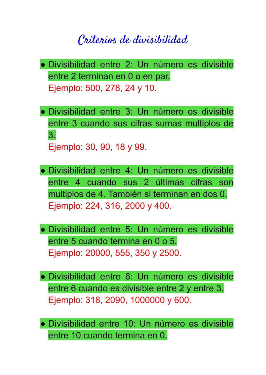 Criterios de divisibilidad