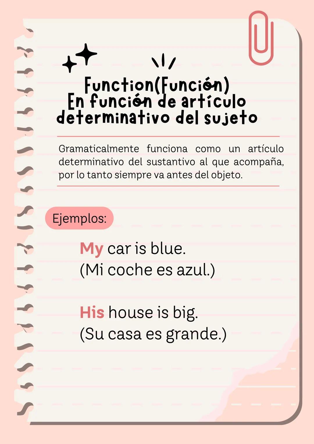 # Possessives
(Los posesivos)
Descripción
general
Los posesivos se
clasifican en dos tipos
según su función en la
oración.
se presentan a
