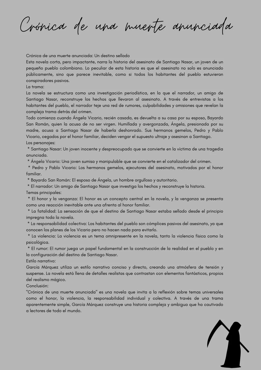 # Crónica de una muerte anunciada
Crónica de una muerte anunciada: Un destino sellado
Esta novela corta, pero impactante, narra la histori