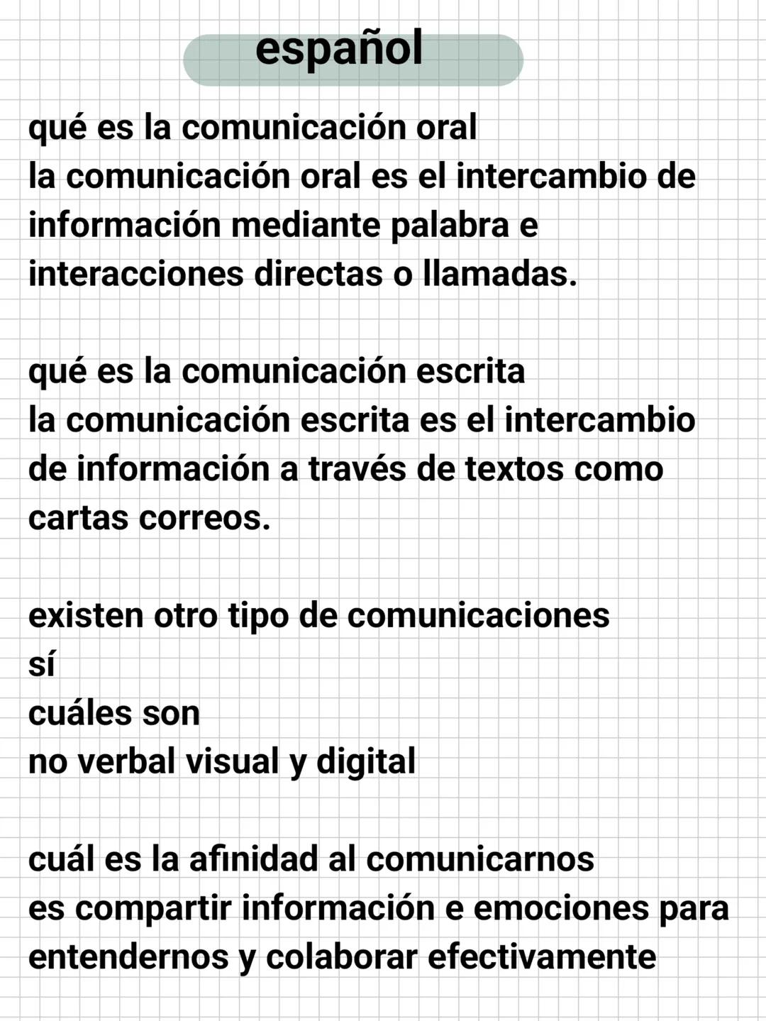 español
qué es la comunicación oral
la comunicación oral es el intercambio de
información mediante palabra e
interacciones directas o llama