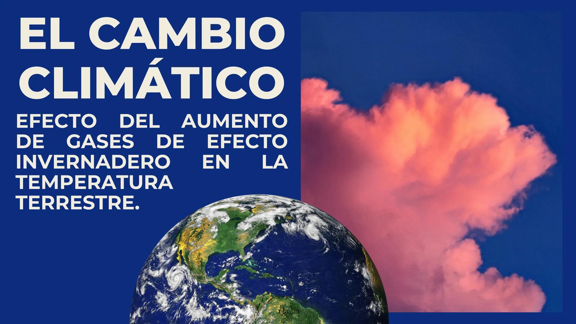 # EL CAMBIO
# CLIMÁTICO
EFECTO DEL AUMENTO
DE GASES DE EFECTO
INVERNADERO EN LA
TEMPERATURA
TERRESTRE. 01 - INTRODUCCION
02 - OBJETIVO
03 -