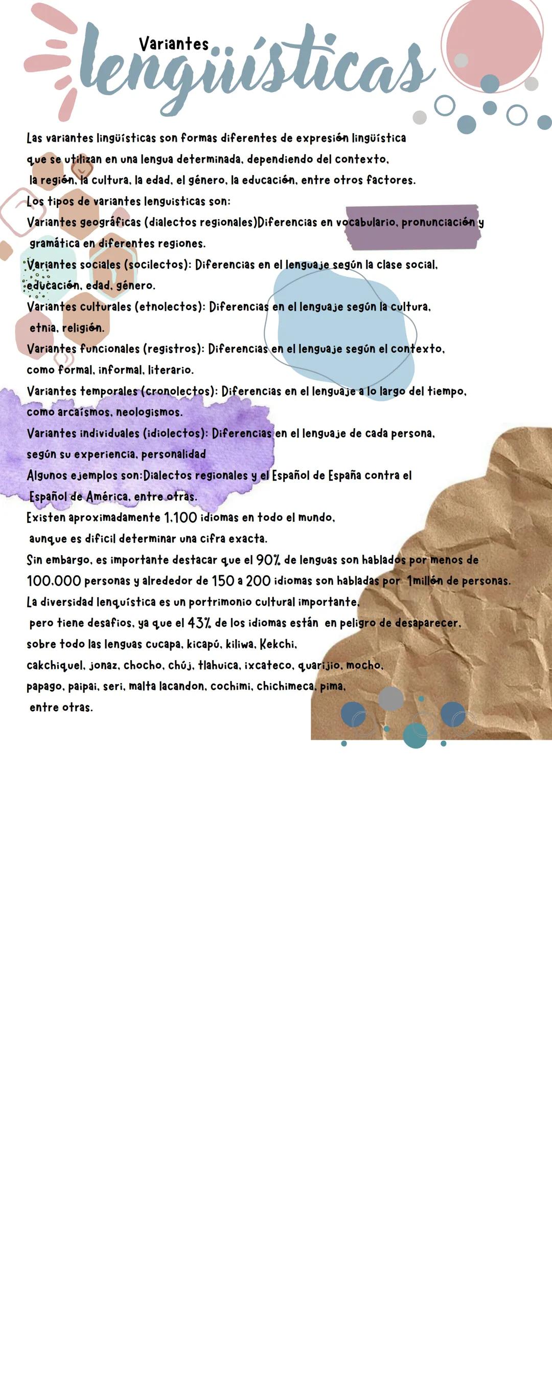 # lengüísticas
Las variantes lingüísticas son formas diferentes de expresión lingüística
que se utilizan en una lengua determinada, dependi