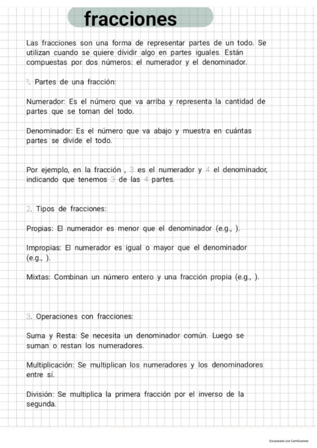fracciones
Las fracciones son una forma de representar partes de un todo. Se
utilizan cuando se quiere dividir algo en partes iguales. Están