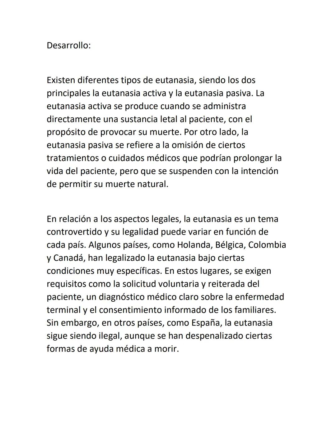 Introducción:
La eutanasia es un tema sensibilizador y polémico que ha
generado numerosos debates a lo largo de la historia.
Consiste en la