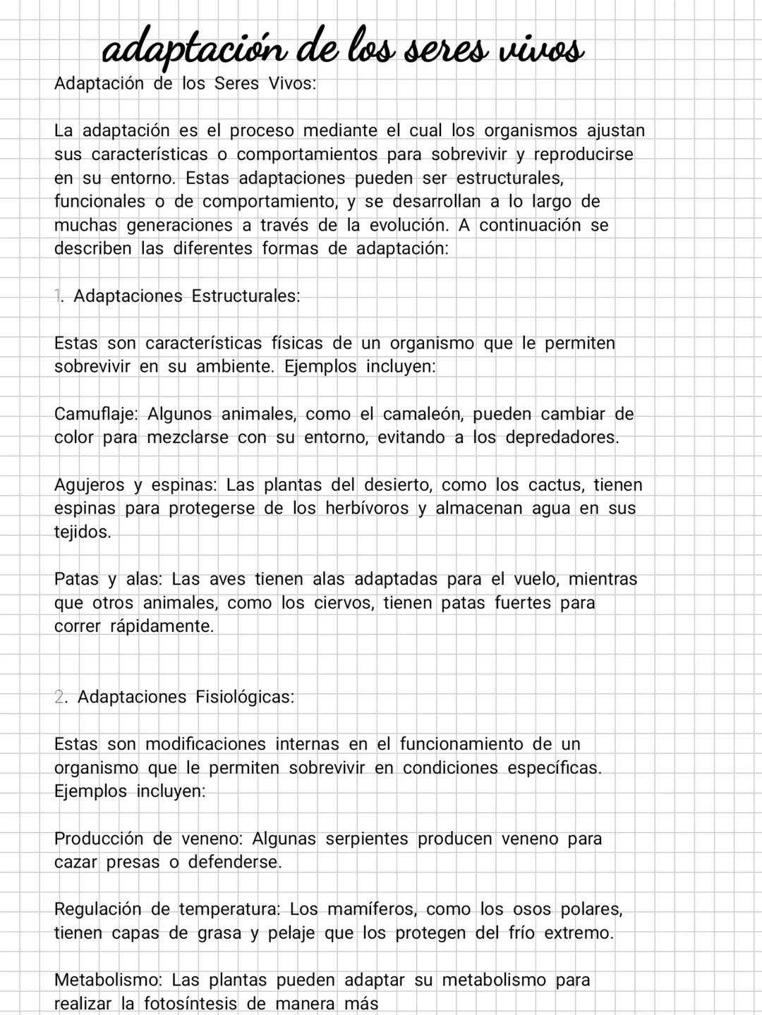 # adaptación de los seres vivos
Adaptación de los Seres Vivos:
La adaptación es el proceso mediante el cual los organismos ajustan
sus car