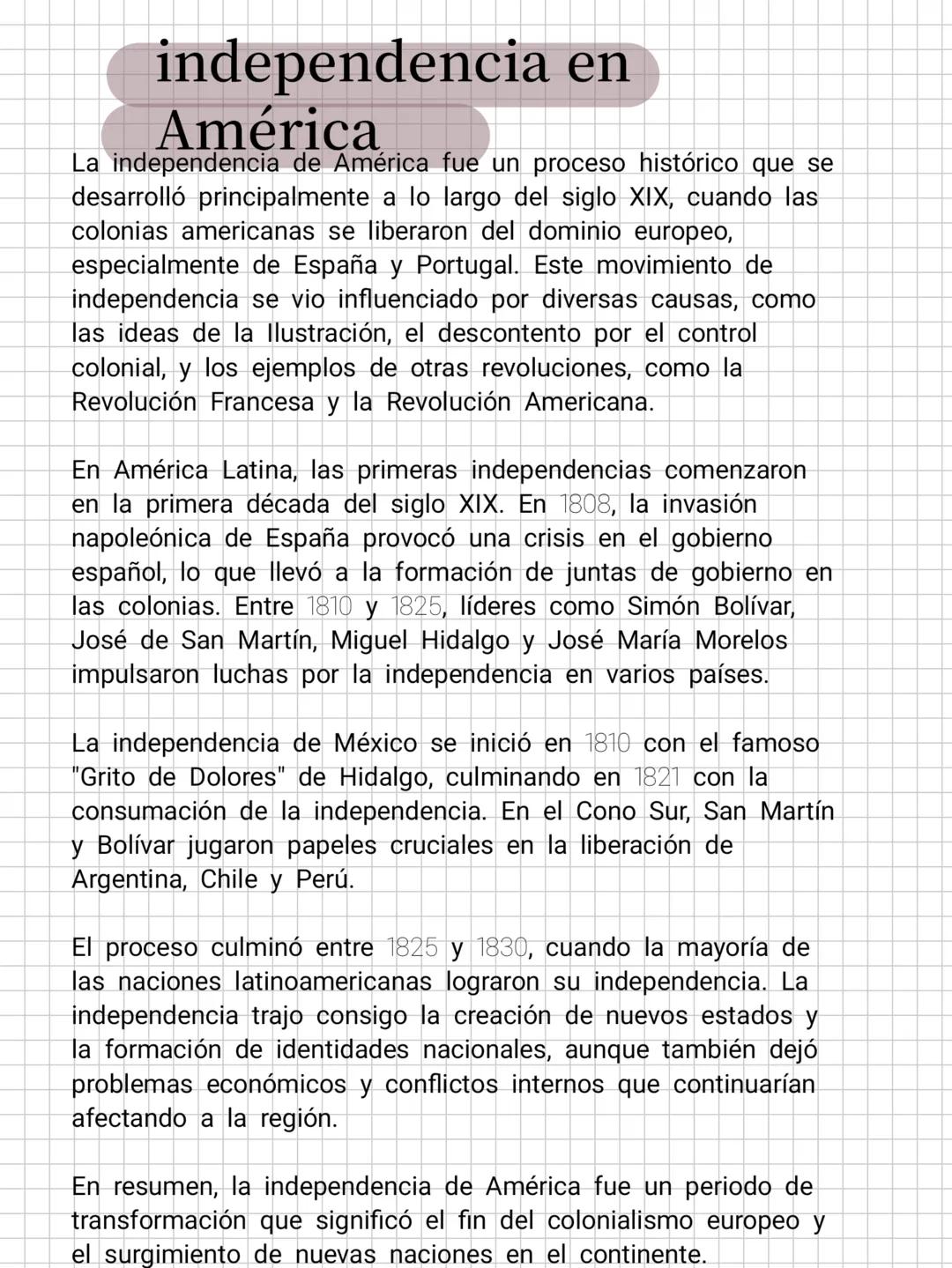 independencia en
América
La independencia de América fue un proceso histórico que se
desarrolló principalmente a lo largo del siglo XIX, cua