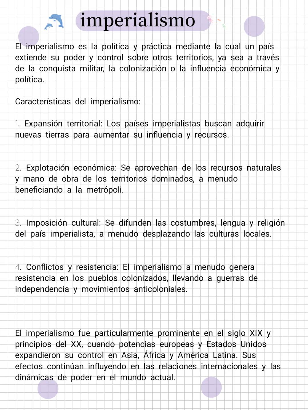 # imperialismo
El imperialismo es la política y práctica mediante la cual un país
extiende su poder y control sobre otros territorios, ya s