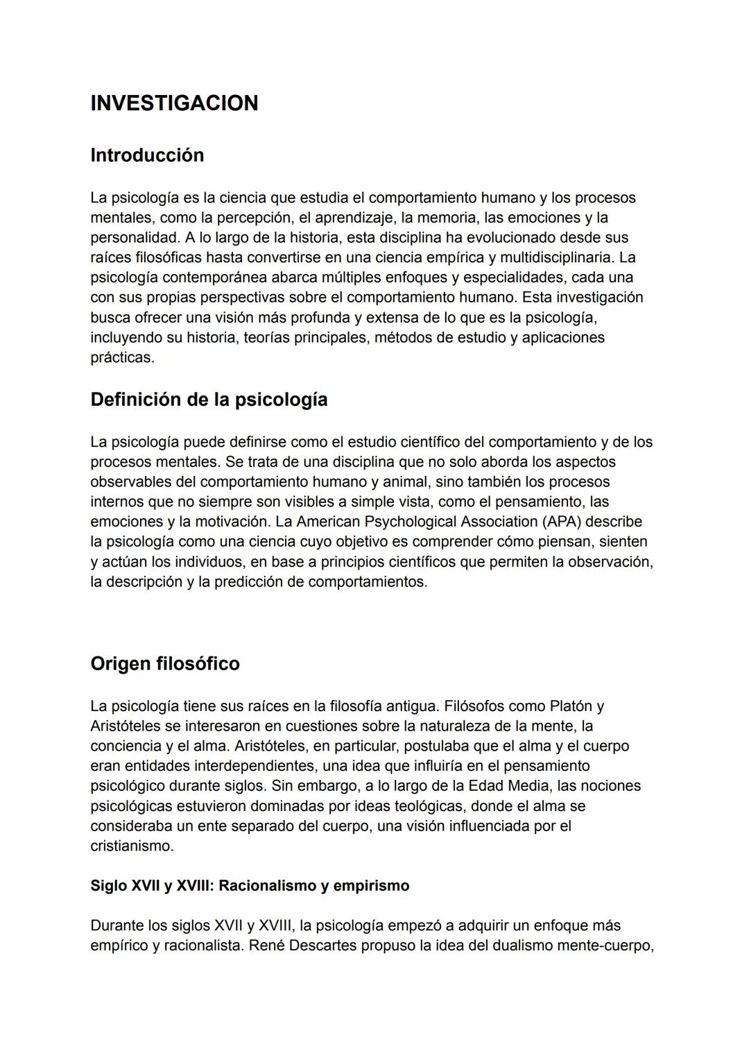 INVESTIGACION
Introducción
La psicología es la ciencia que estudia el comportamiento humano y los procesos
mentales, como la percepción, el