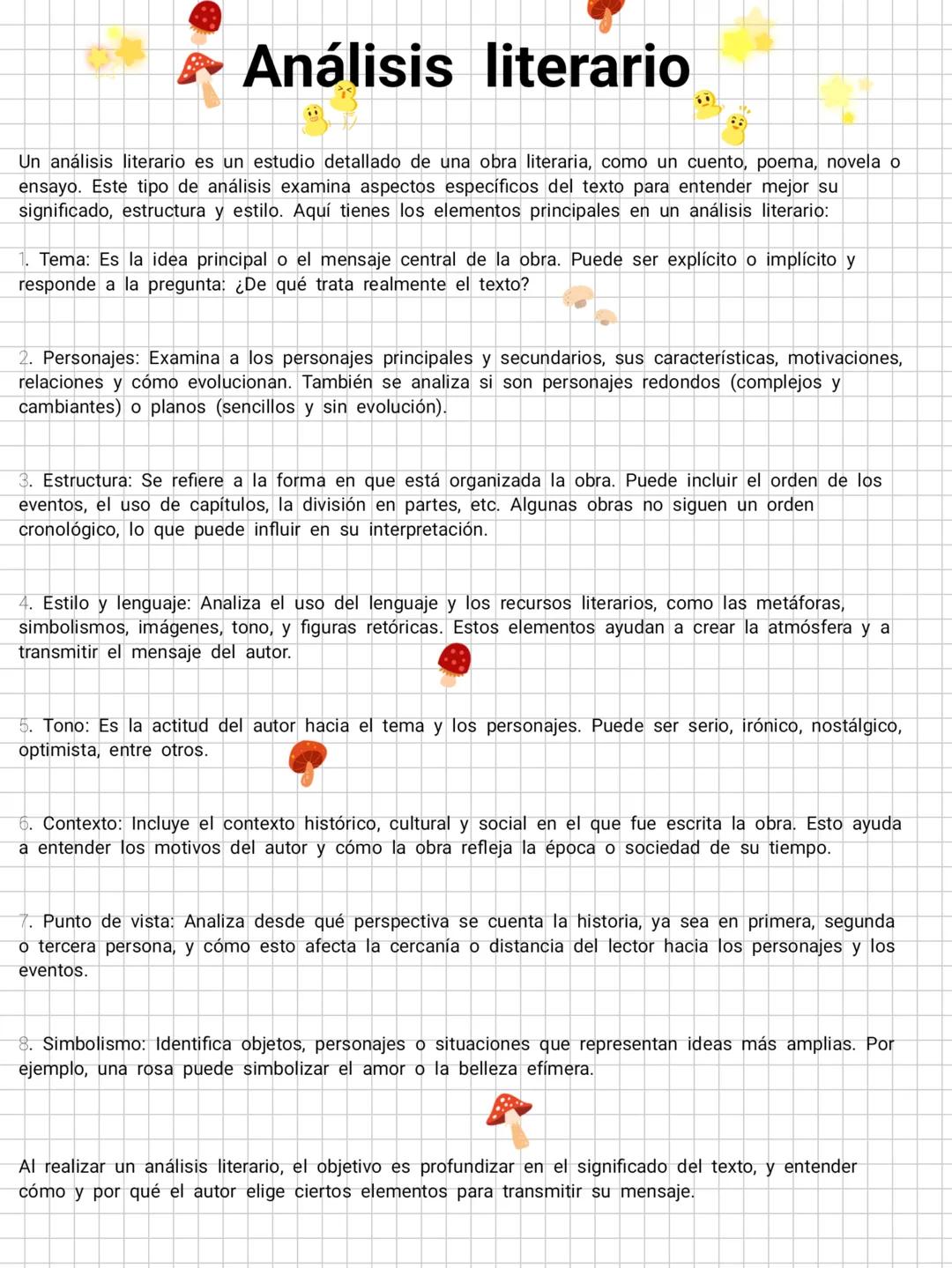 # Análisis literario
Un análisis literario es un estudio detallado de una obra literaria, como un cuento, poema, novela o
ensayo. Este tipo