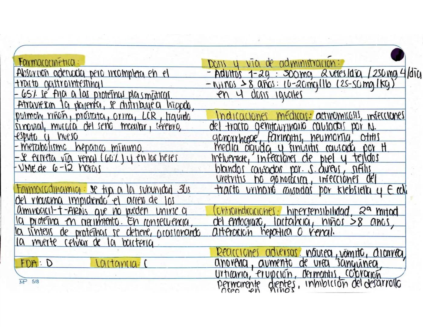 # 1.1.
Antibióticos
Aminopenicilinas
# AMPICILINA
Mª 5/8 Farmarocinetica:
-Absorción, muiasa gastrointestinal
- se distribuye ampliament