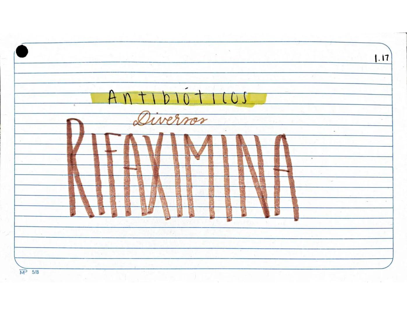 # 1.1.
Antibióticos
Aminopenicilinas
# AMPICILINA
Mª 5/8 Farmarocinetica:
-Absorción, muiasa gastrointestinal
- se distribuye ampliament