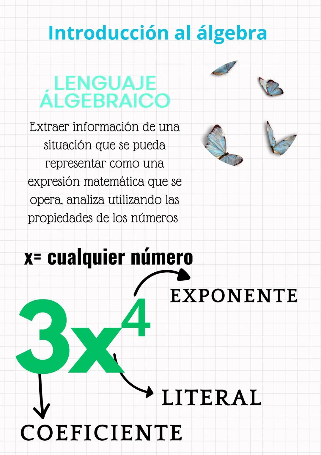 # Introducción al álgebra
LENGUAJE
ÁLGEBRAICO
Extraer información de una
situación que se pueda
representar como una
expresión matemática