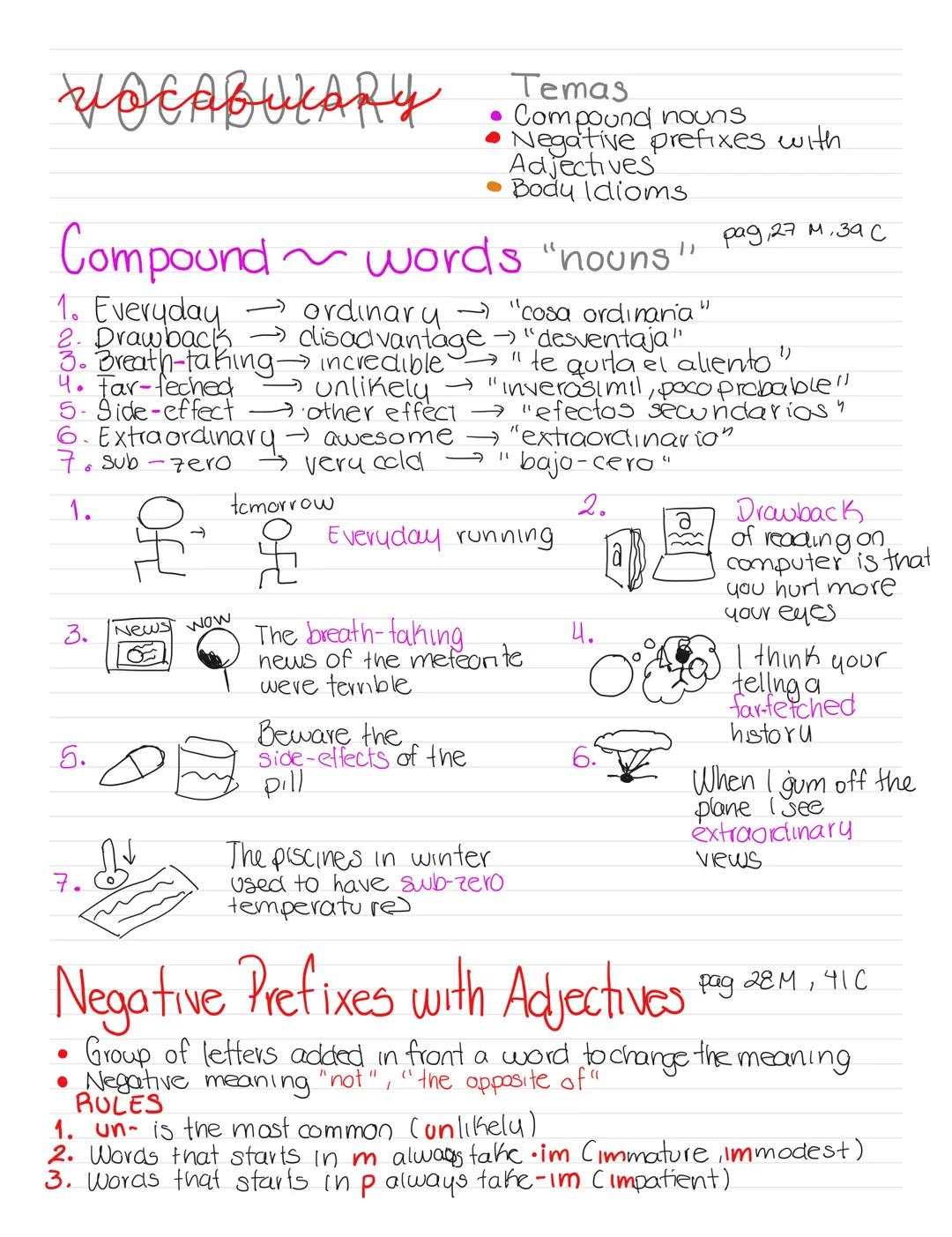# VOCABULARY
Temas
* Compound nouns
* Negative prefixes with Adjectives
* Body Idioms
# Compound ~ words "nouns" pag, 27 м. 39 C
1.