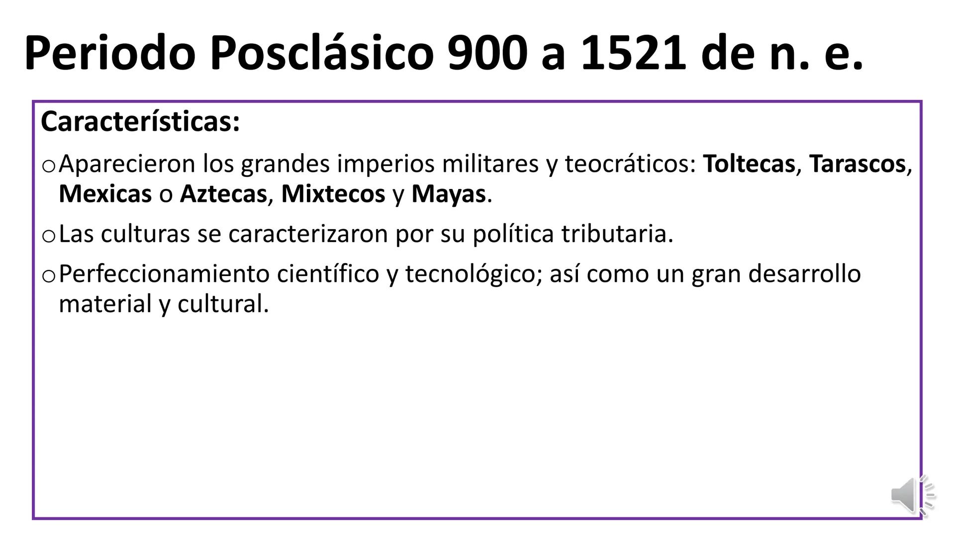 # Los horizontes culturales # ÉPOCA PREHISPÁNICA (2500 a.n.a – 1521)
Esta etapa se divide en 3 grandes periodos u horizontes culturales,
lo