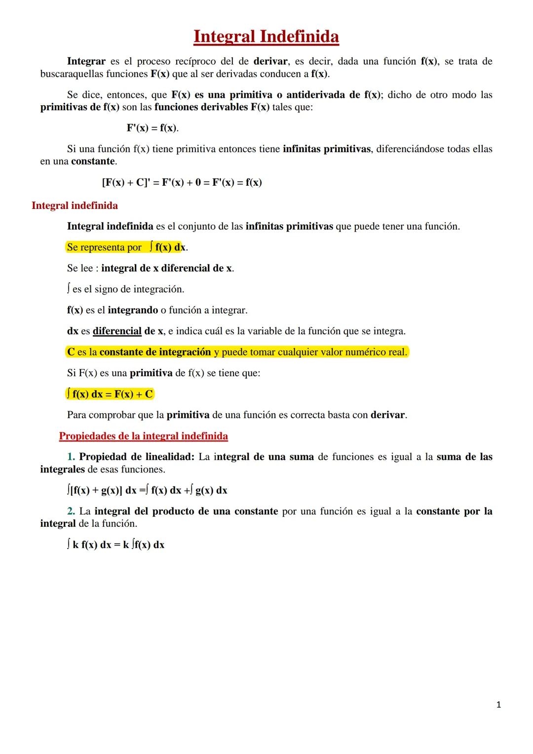 # Integral Indefinida
Integrar es el proceso recíproco del de derivar, es decir, dada una función f(x), se trata de
buscaraquellas funcione
