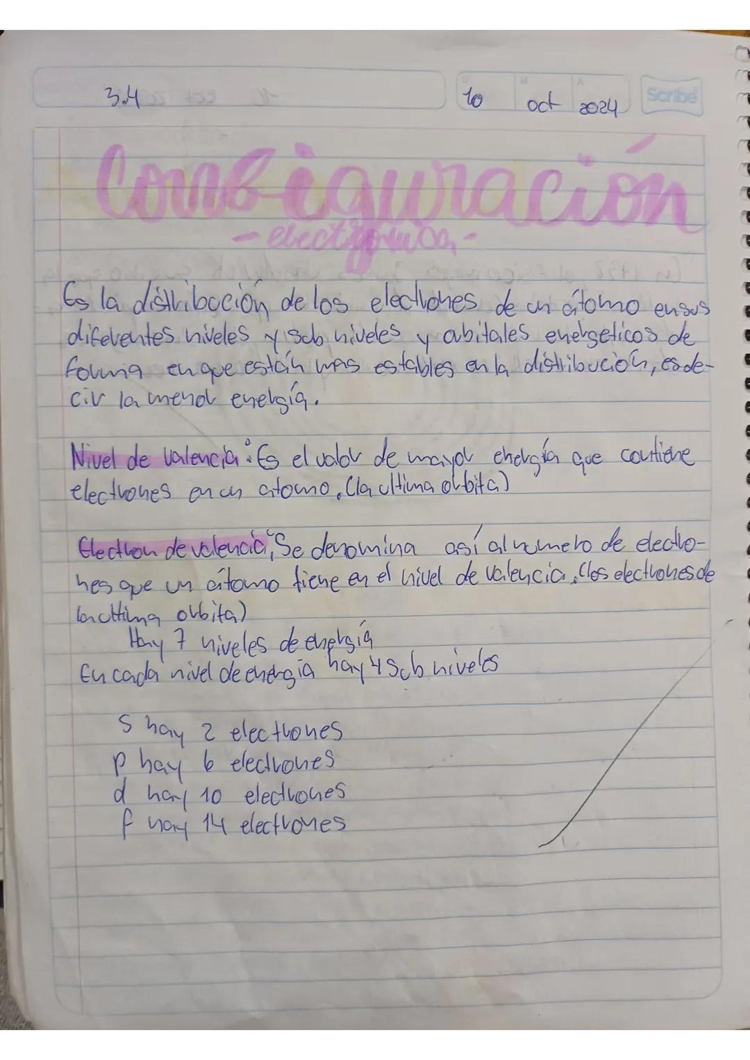 3.405 153
10
oct 2024
Scribe
# Configuración
-electronica-
Es la distribución de los electiones de un átomo ensus
diferentes niveles y scb n