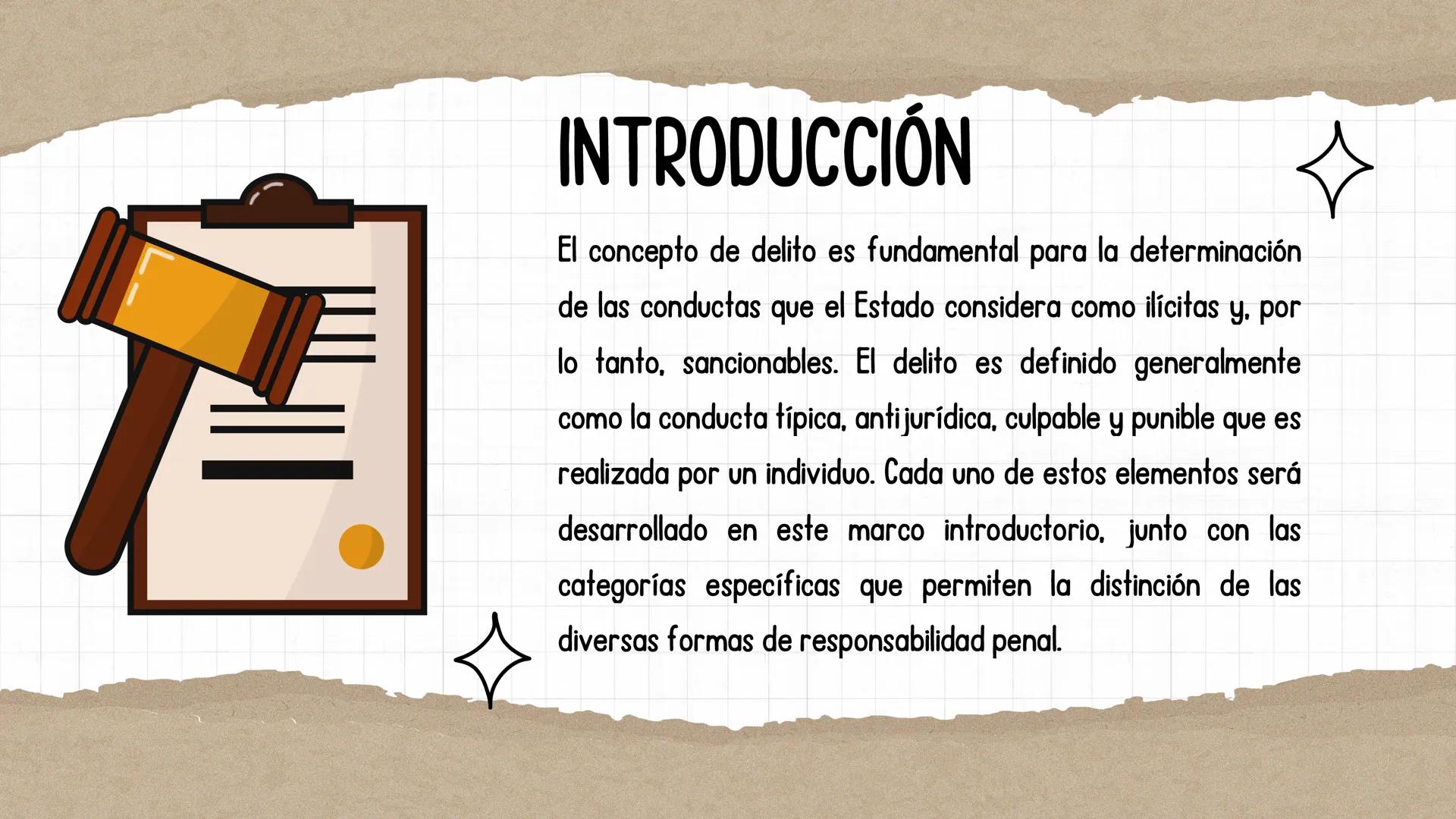 # INTRODUCCIÓN
El concepto de delito es fundamental para la determinación
de las conductas que el Estado considera como ilícitas y, por
lo