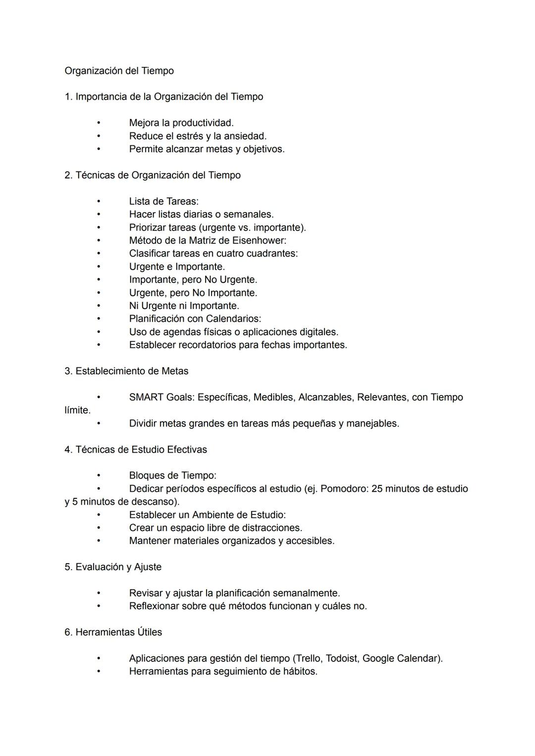 Organización del Tiempo
1. Importancia de la Organización del Tiempo
- Mejora la productividad.
- Reduce el estrés y la ansiedad.
- Permit