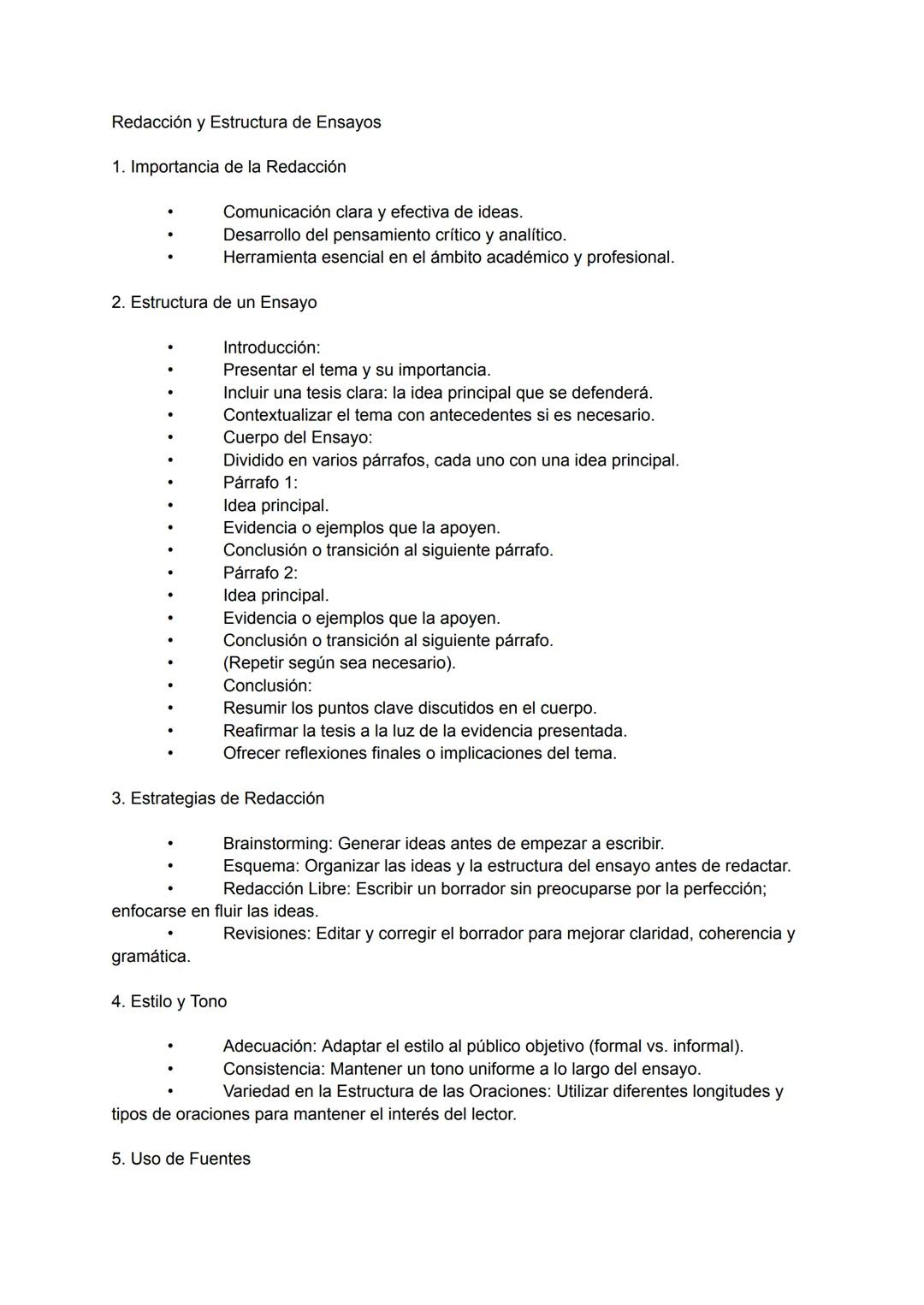 Redacción y Estructura de Ensayos
1. Importancia de la Redacción
- Comunicación clara y efectiva de ideas.
- Desarrollo del pensamiento cr