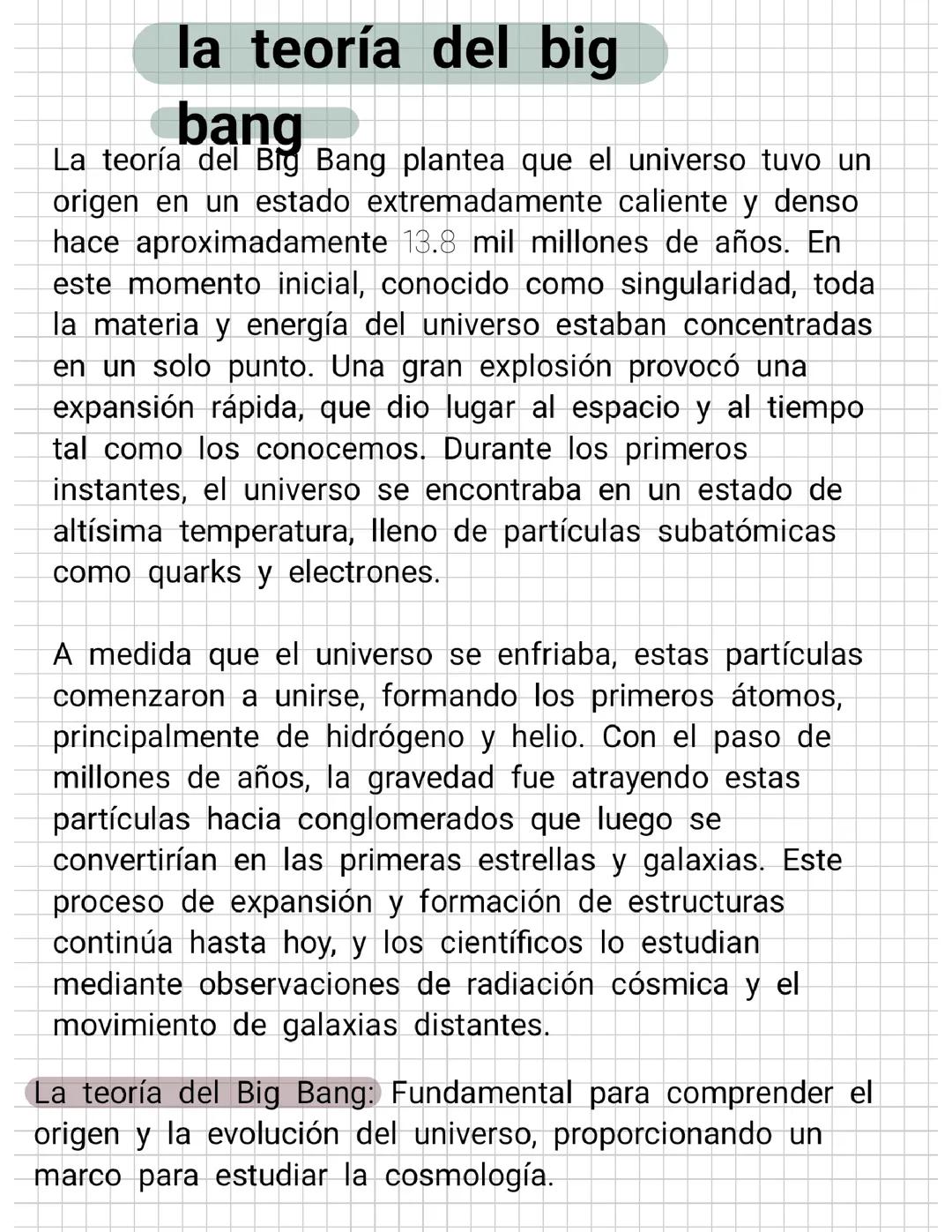 Apunta sobre la teoría de big bang
