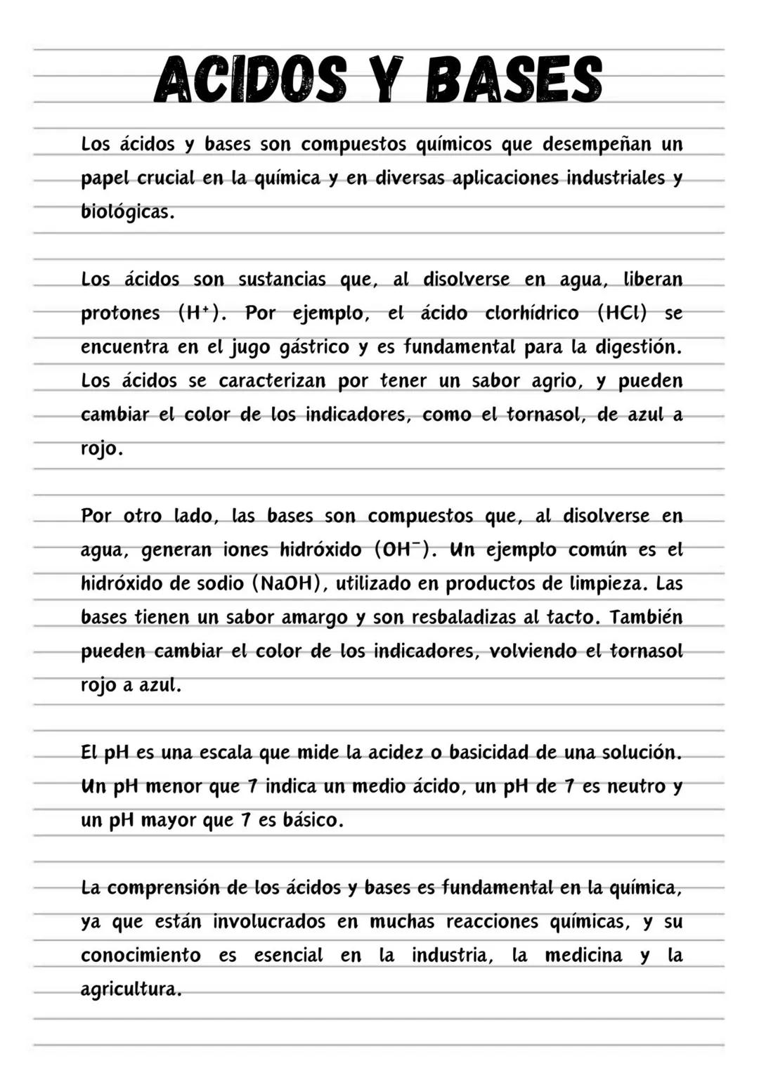 ACIDOS Y BASES
Los ácidos y bases son compuestos químicos que desempeñan un
papel crucial en la química y en diversas aplicaciones industria