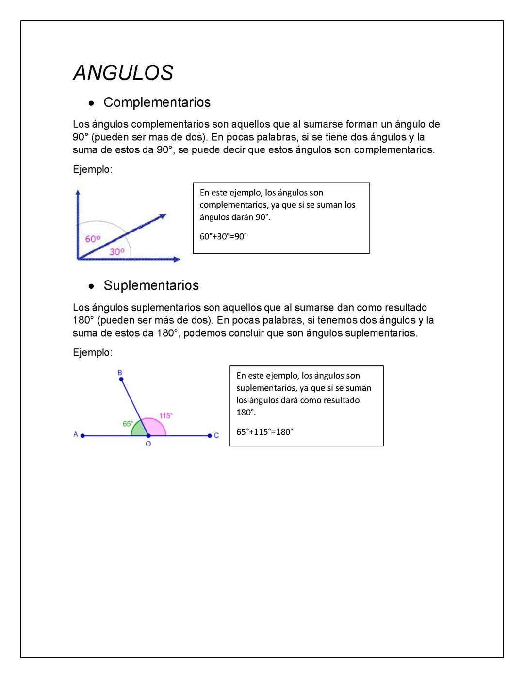 ANGULOS (COMPLEMENTARIOS Y SUPLEMENTARIOS)