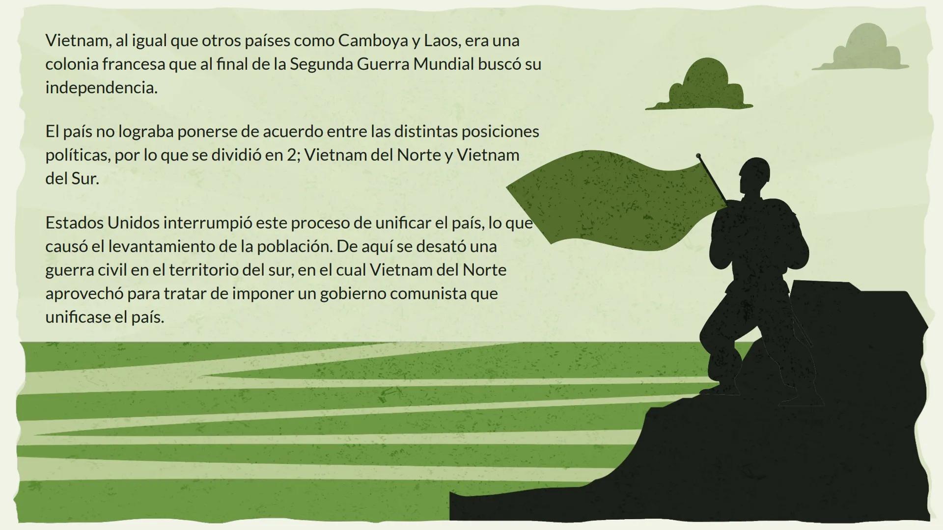 # LA GUERRA
# DE VIETNAM # INTRODUCCIÓN
La guerra de Vietnam fue acontecimiento que tuvo
lugar entre 1955 y 1975 entre Vietnam del Norte y